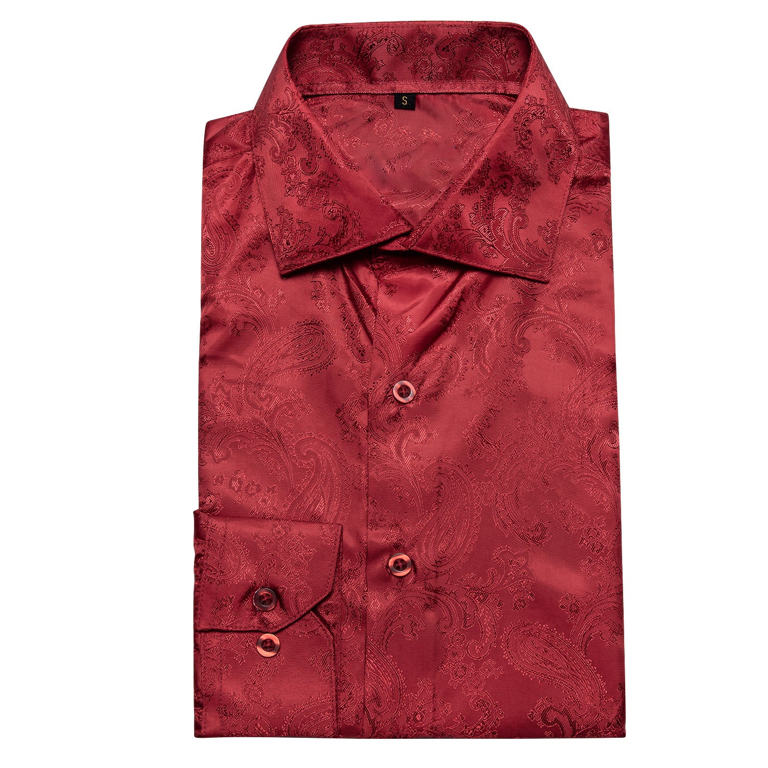 Bright Red Paisley Pattern Silk Men's Long Sleeve Shirt