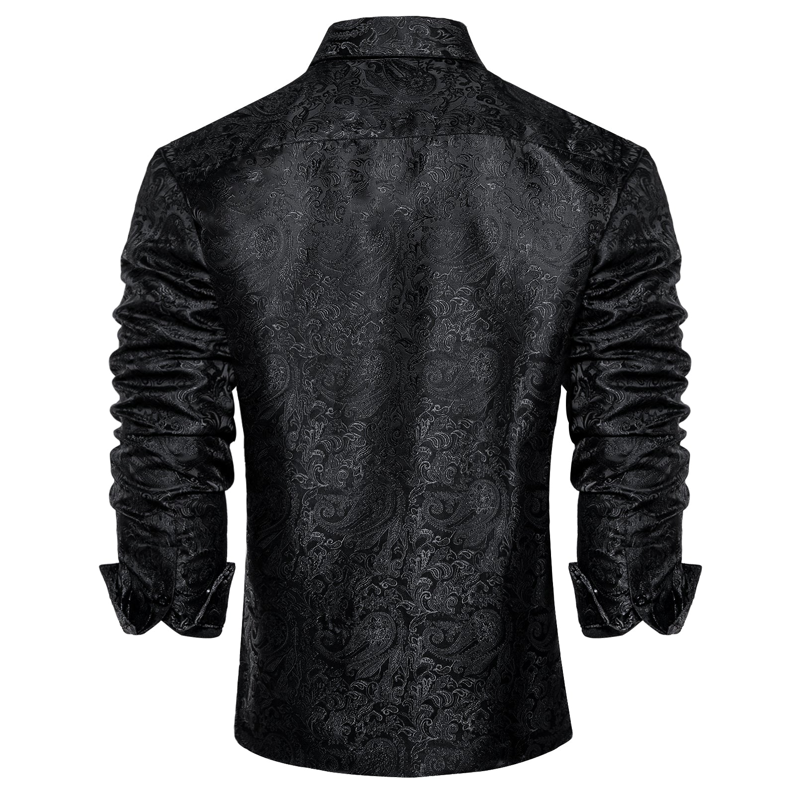 Black Paisley Pattern Silk Men's Long Sleeve Shirt