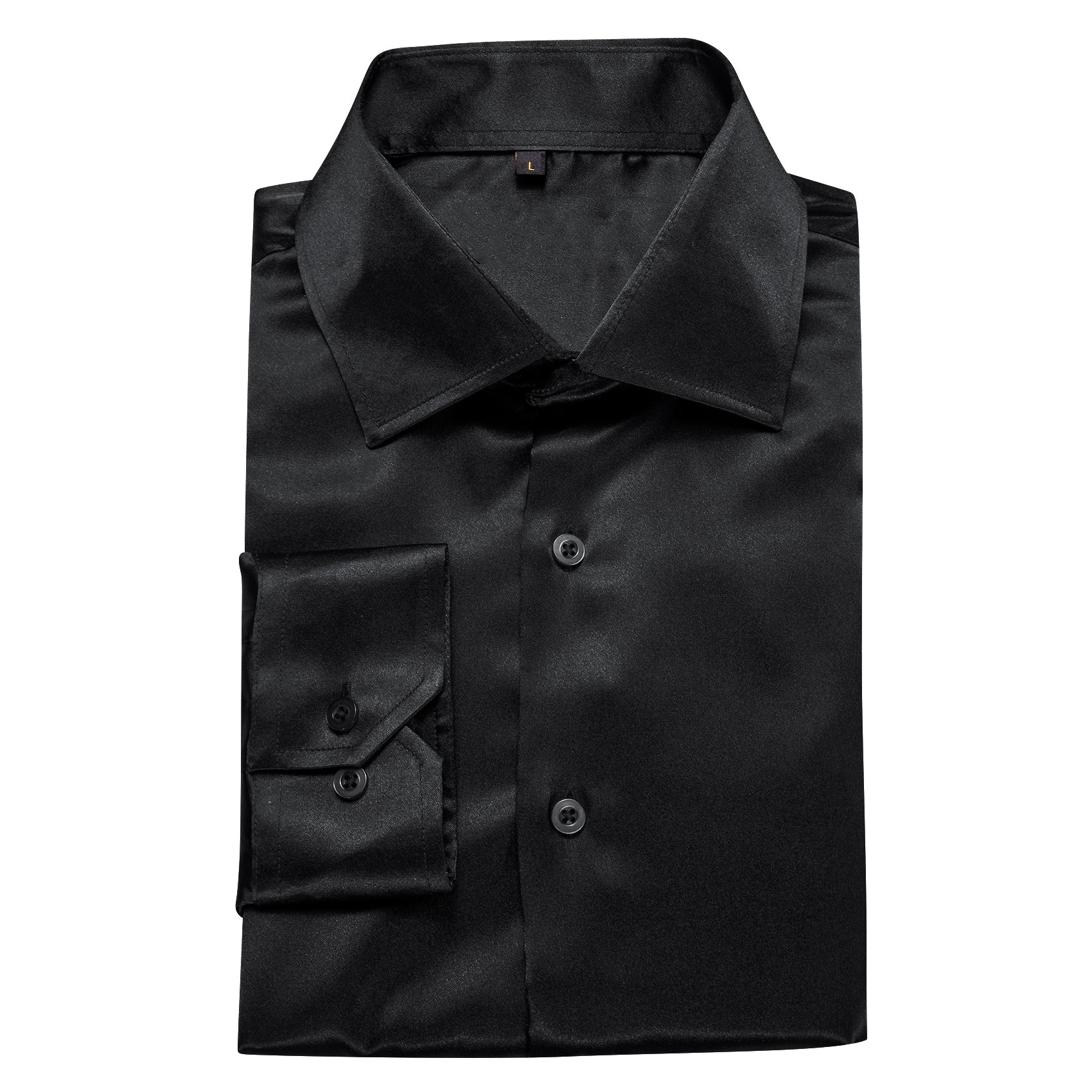Black Solid Silk Men's Long Sleeve Shirt