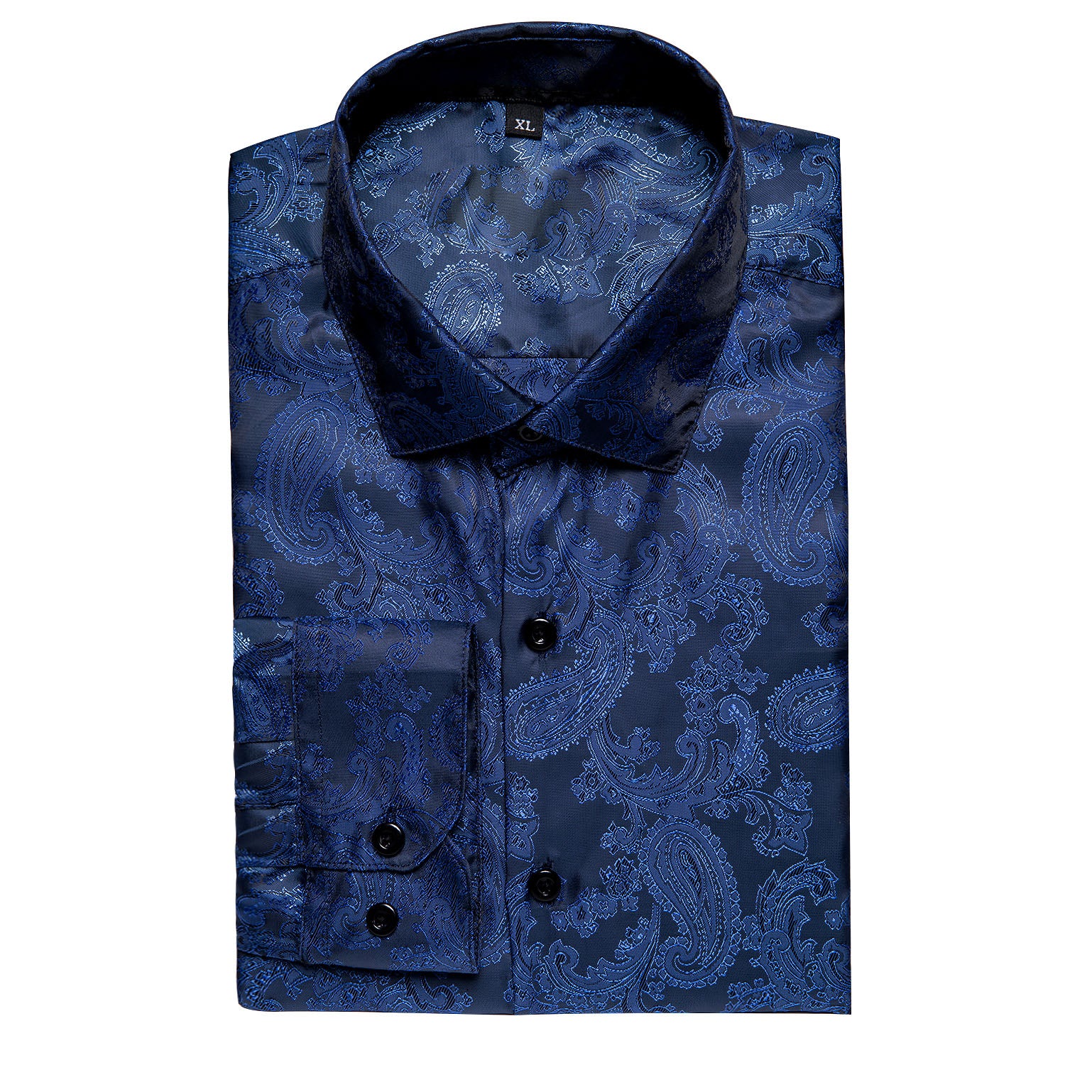 New Dark Blue Paisley Men's Long Sleeve Shirt