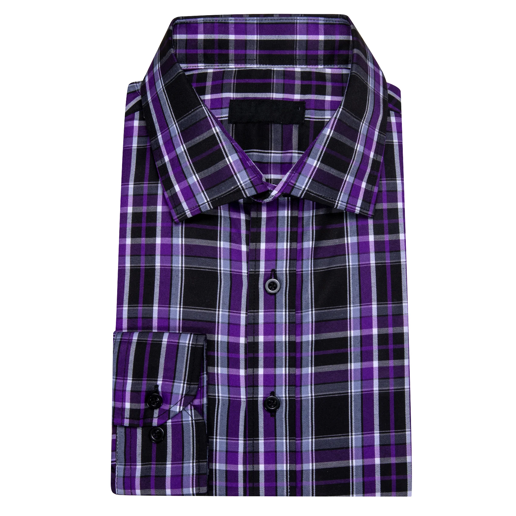 Purple Black Plaid Men's Long Sleeve Work Shirt