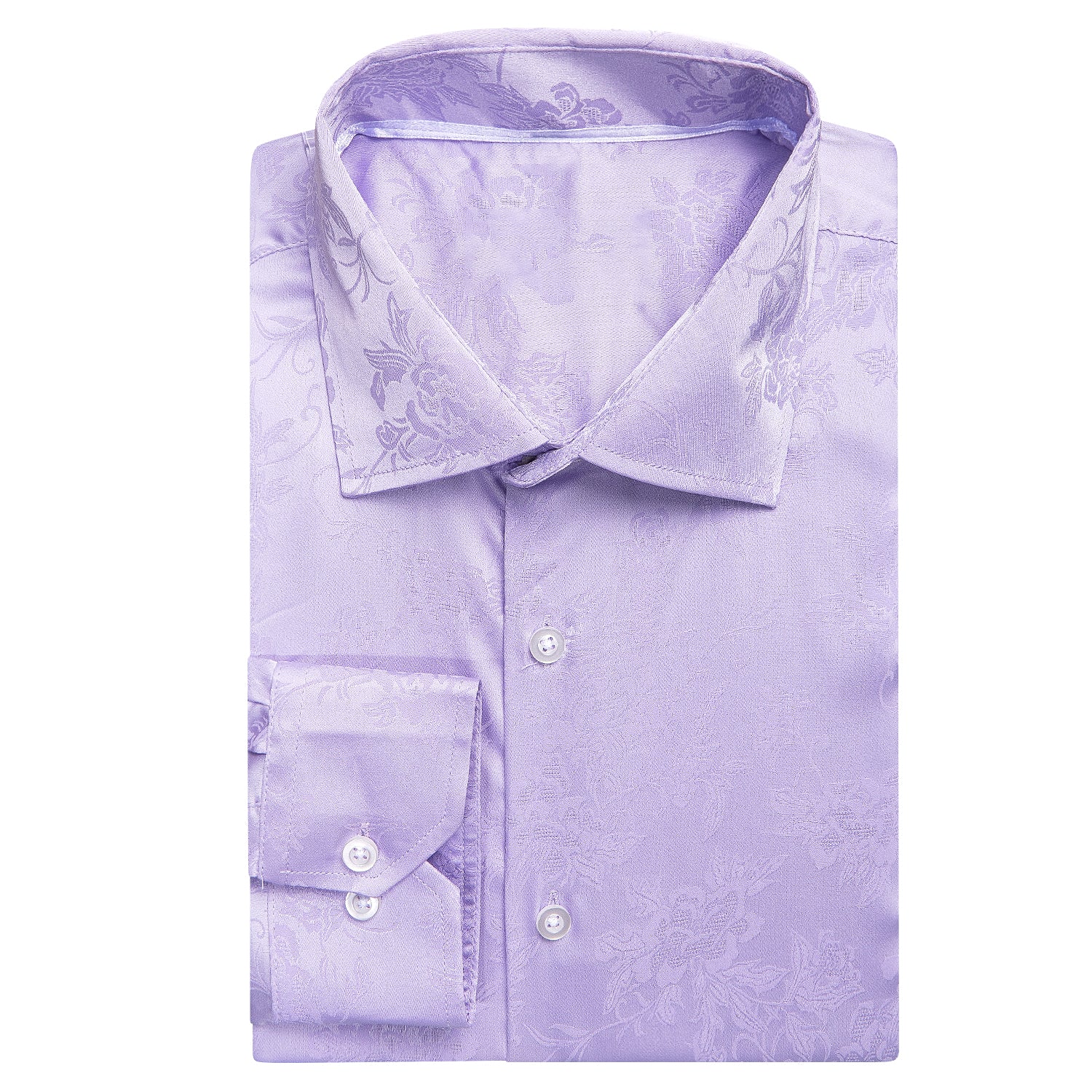 Lavender Purple Floral Silk Men's Long Sleeve Shirt