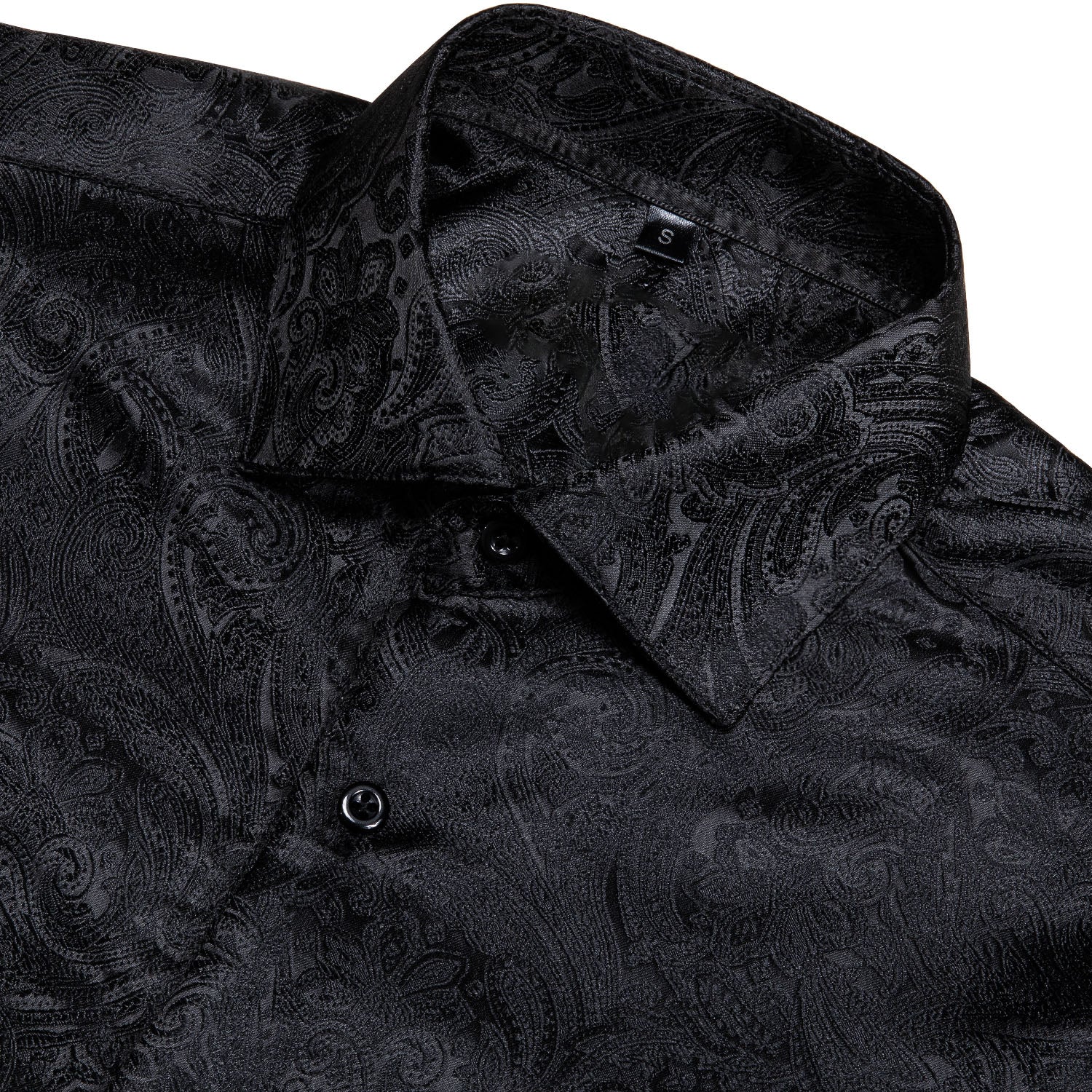 Black Paisley Silk Men's Long Sleeve Shirt