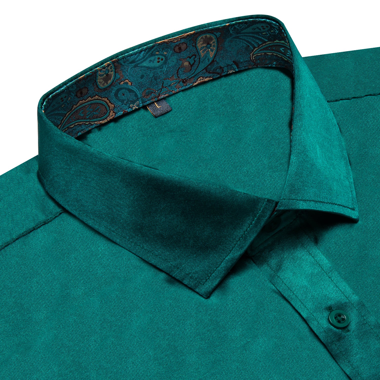 Splicing Style Green with Green Paisley Edge Men's Solid Long Sleeve Shirt