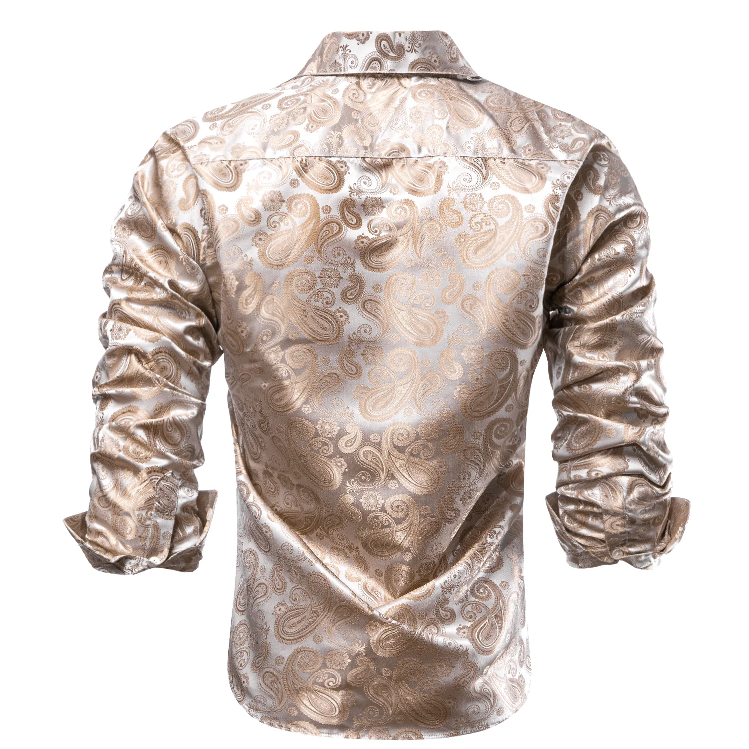 Champagne Brown Paisley Silk Men's Long Sleeve Shirt