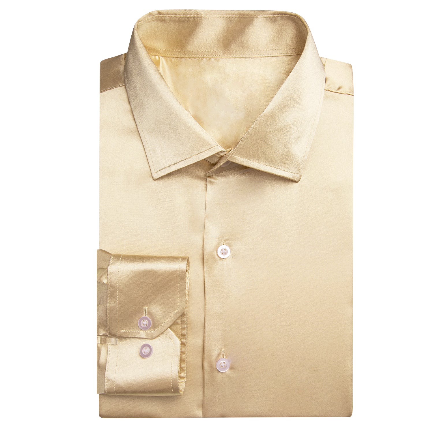 Beige Solid Satin Silk Men's Long Sleeve Business Shirt