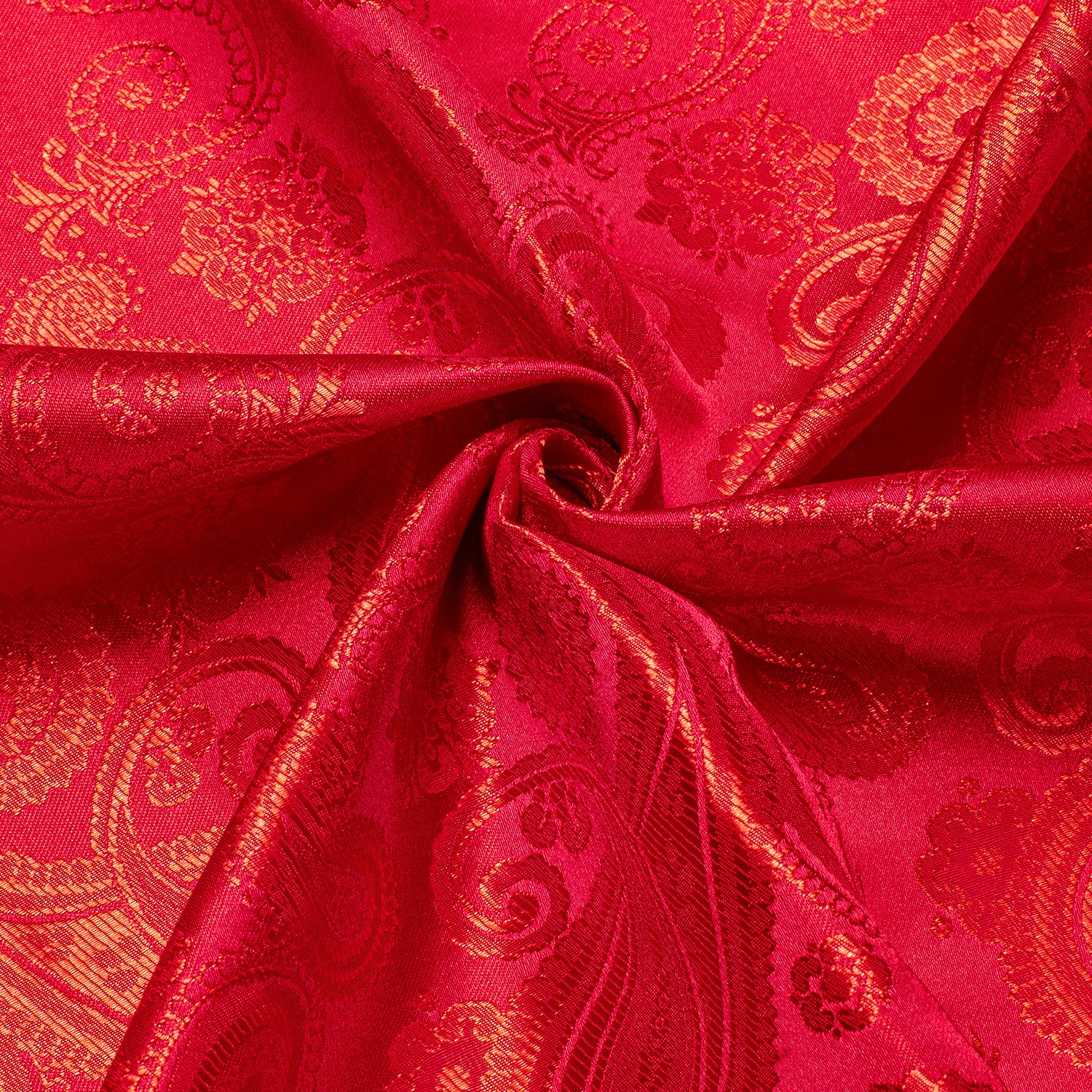 Pure Red Paisley Pattern Silk Men's Long Sleeve Shirt