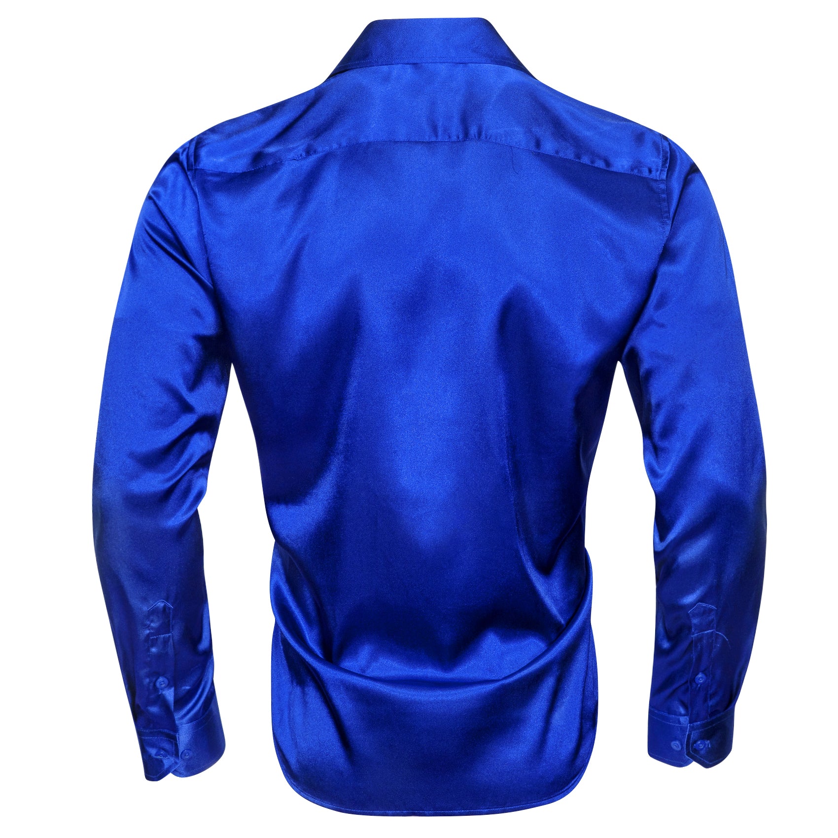 Klein Blue Solid Silk Men's Long Sleeve Shirt