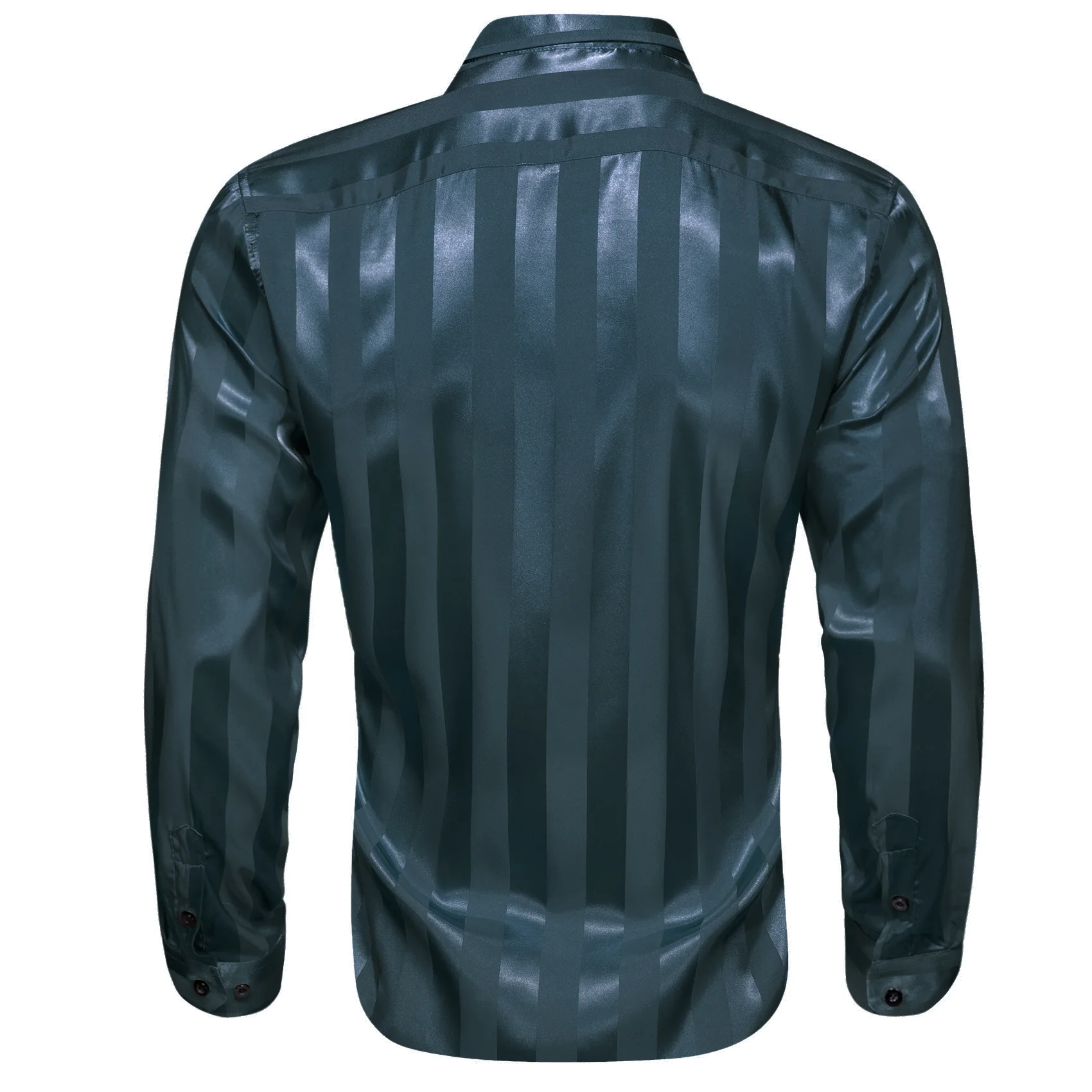 Blue Striped Shiny Satin Men's Long Sleeve Shirt