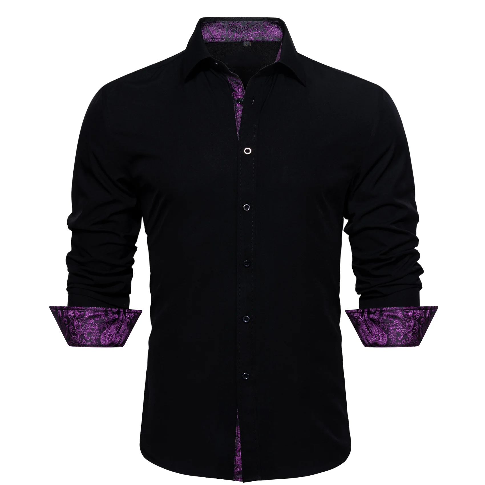 New Splicing Style Black with Purple Paisley Edge Men's Long Sleeve Shirt