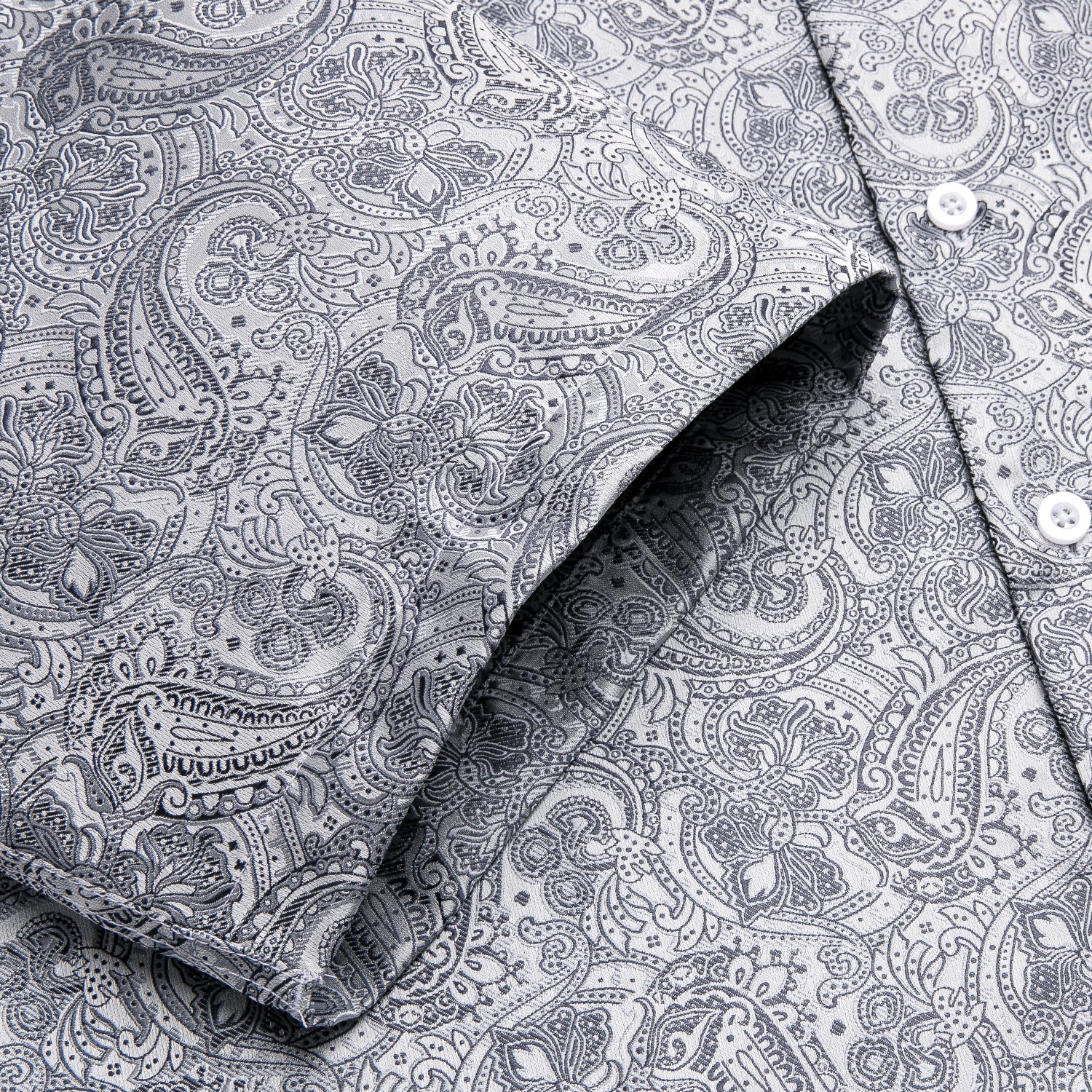 Grey Paisley Silk Men's Short Sleeve Shirt