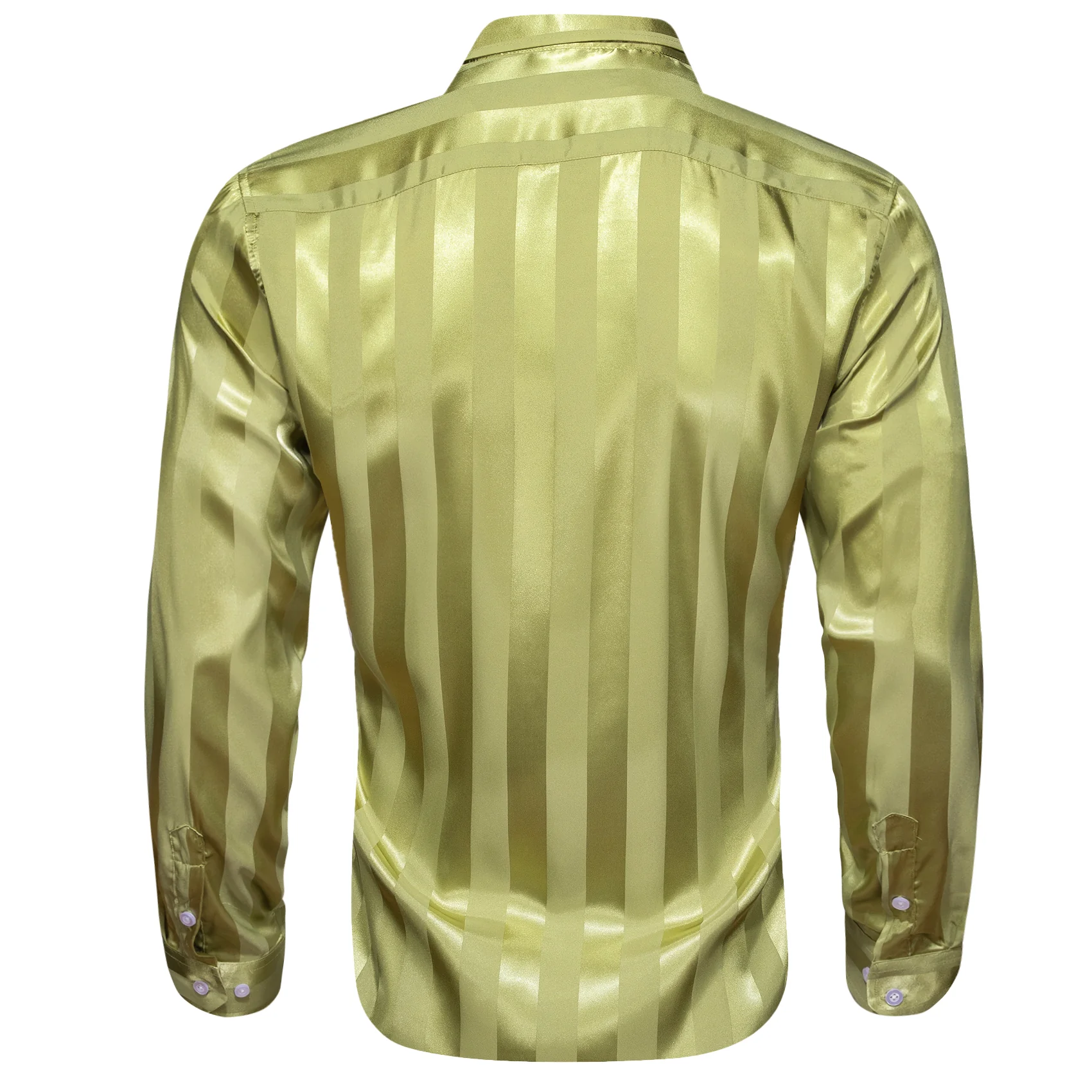 Cream Green Striped Shiny Satin Men's Long Sleeve Shirt