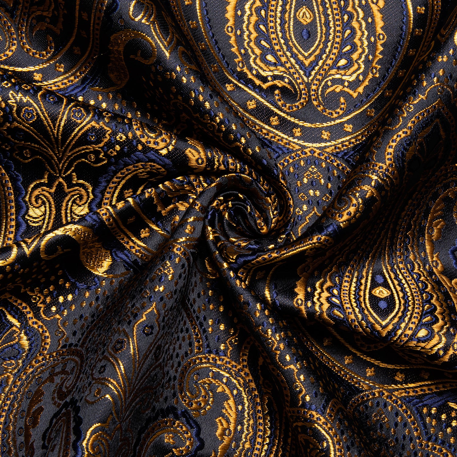 New Golden Black Paisley Silk Men's Long Sleeve Shirt
