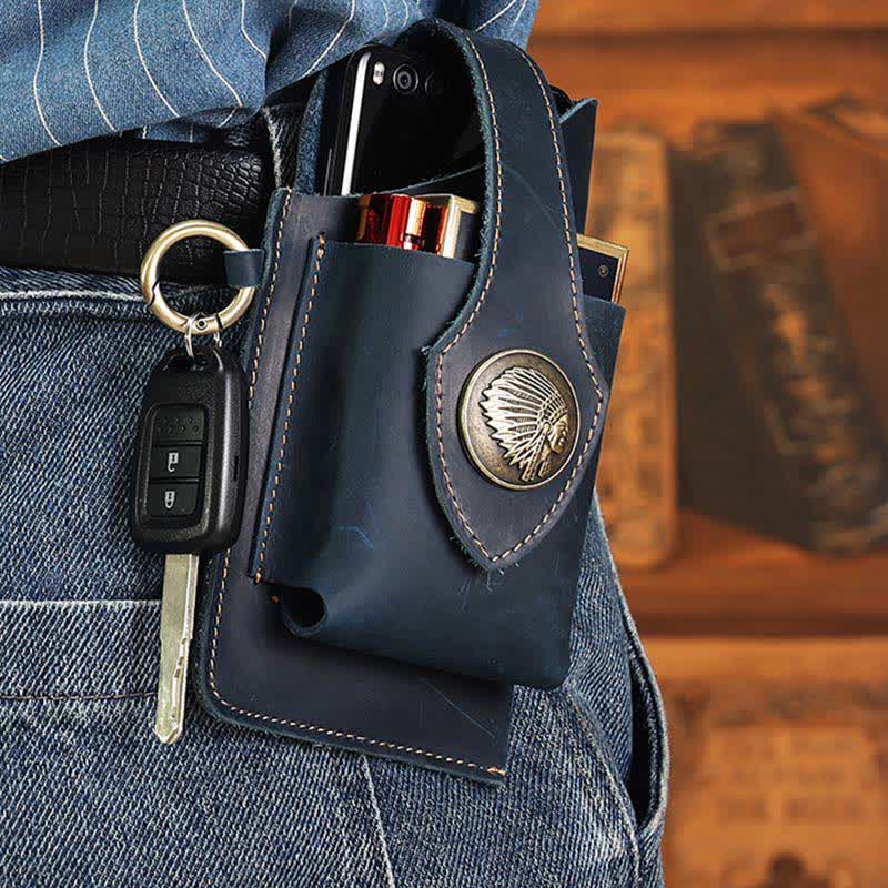 Retro Leather Phone Holster for Men Universal Case Waist Bag EDC