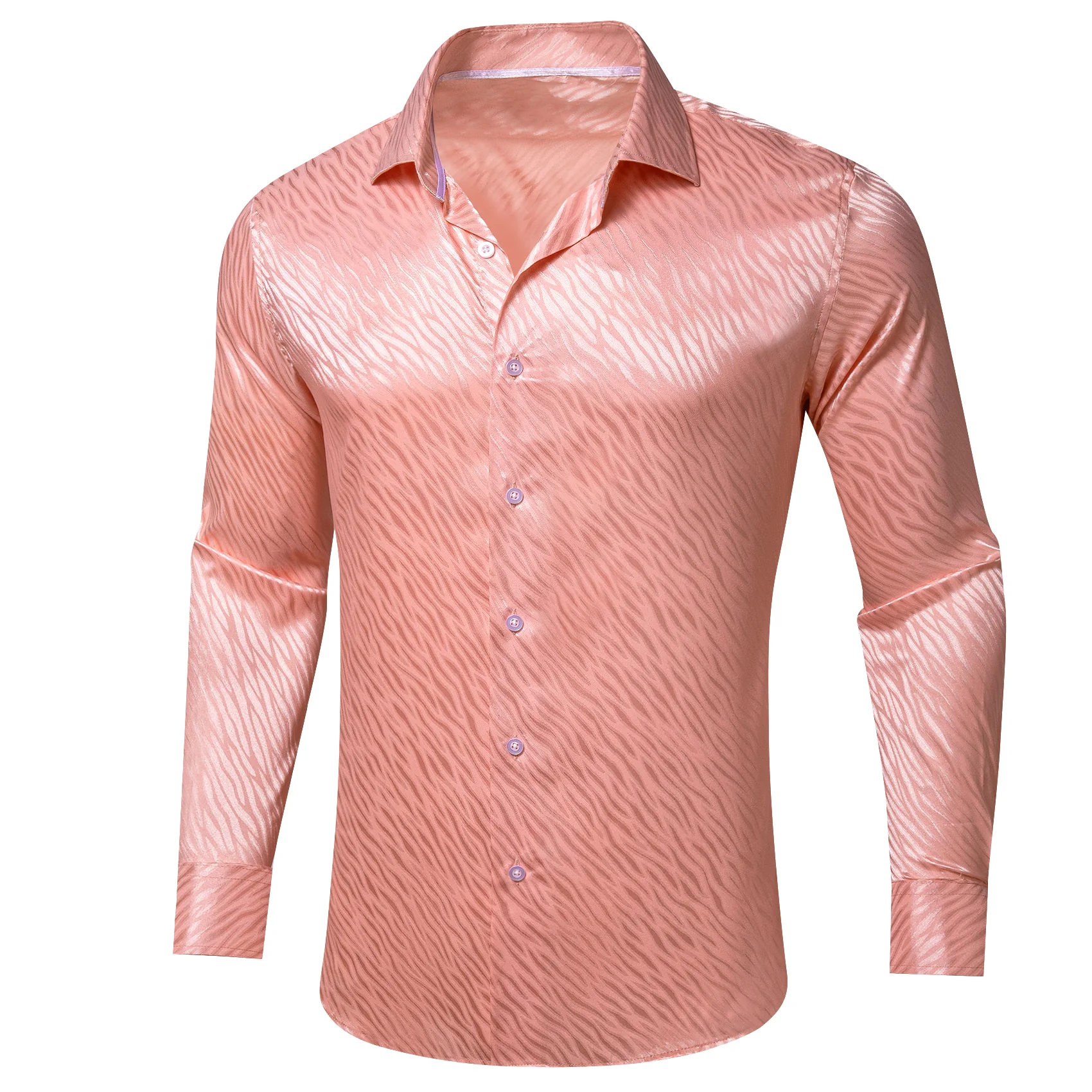 Pink Orange Novelty Silk Men's Long Sleeve Shirt