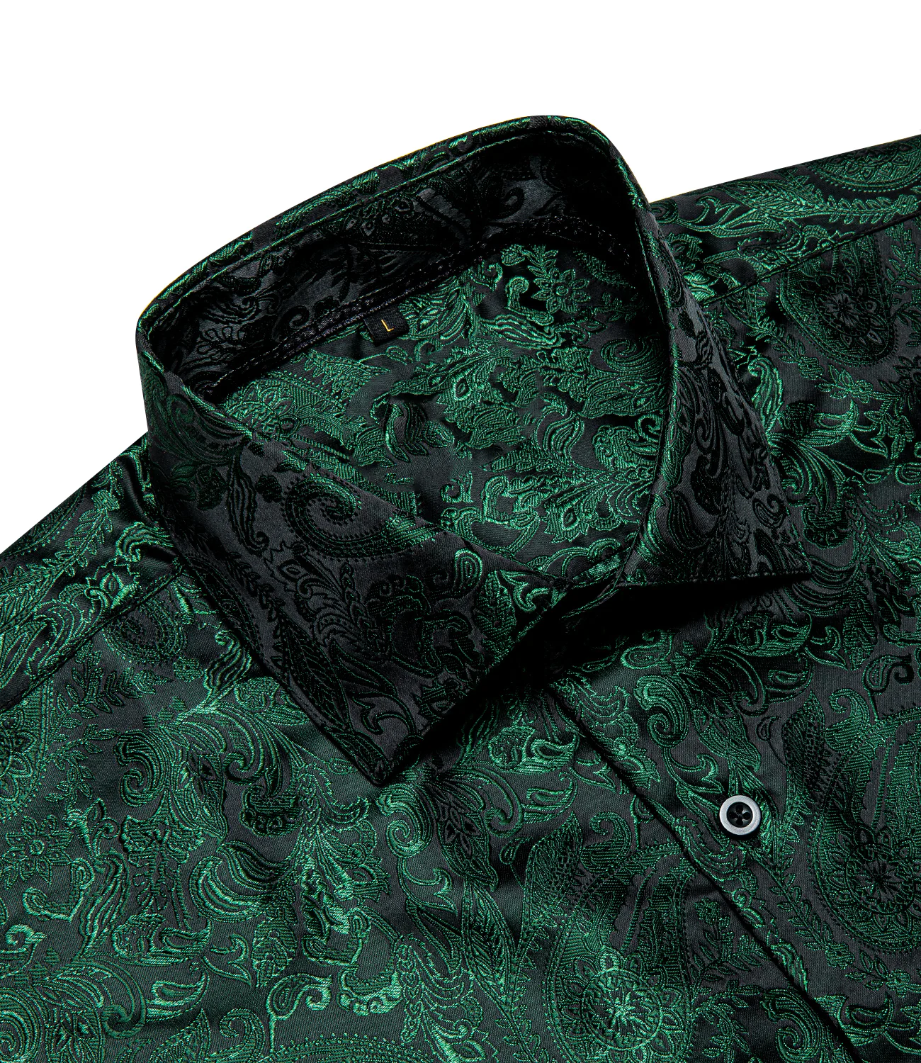 Dark Green Paisley Pattern Silk Men's Long Sleeve Shirt