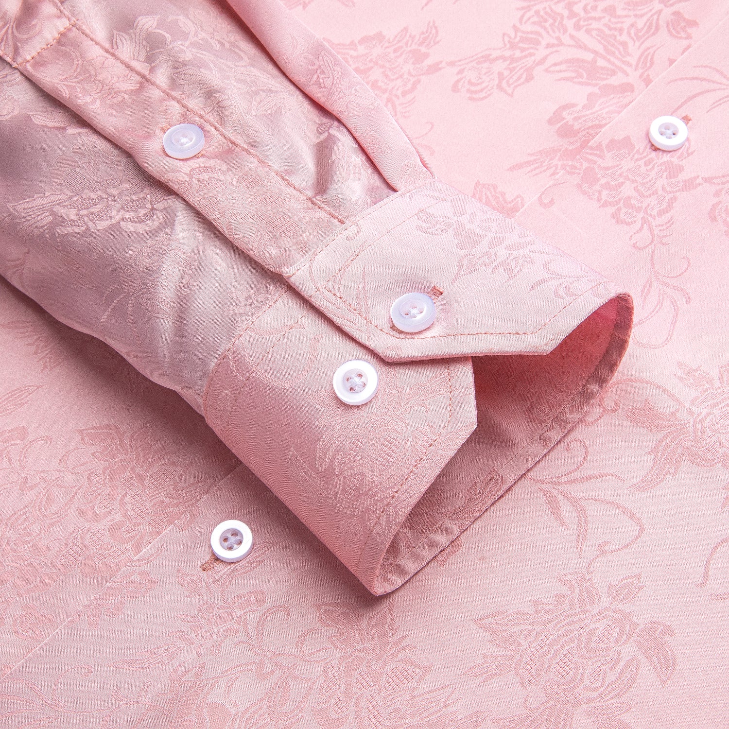 Pure Pink Paisley Silk Men's Long Sleeve Shirt