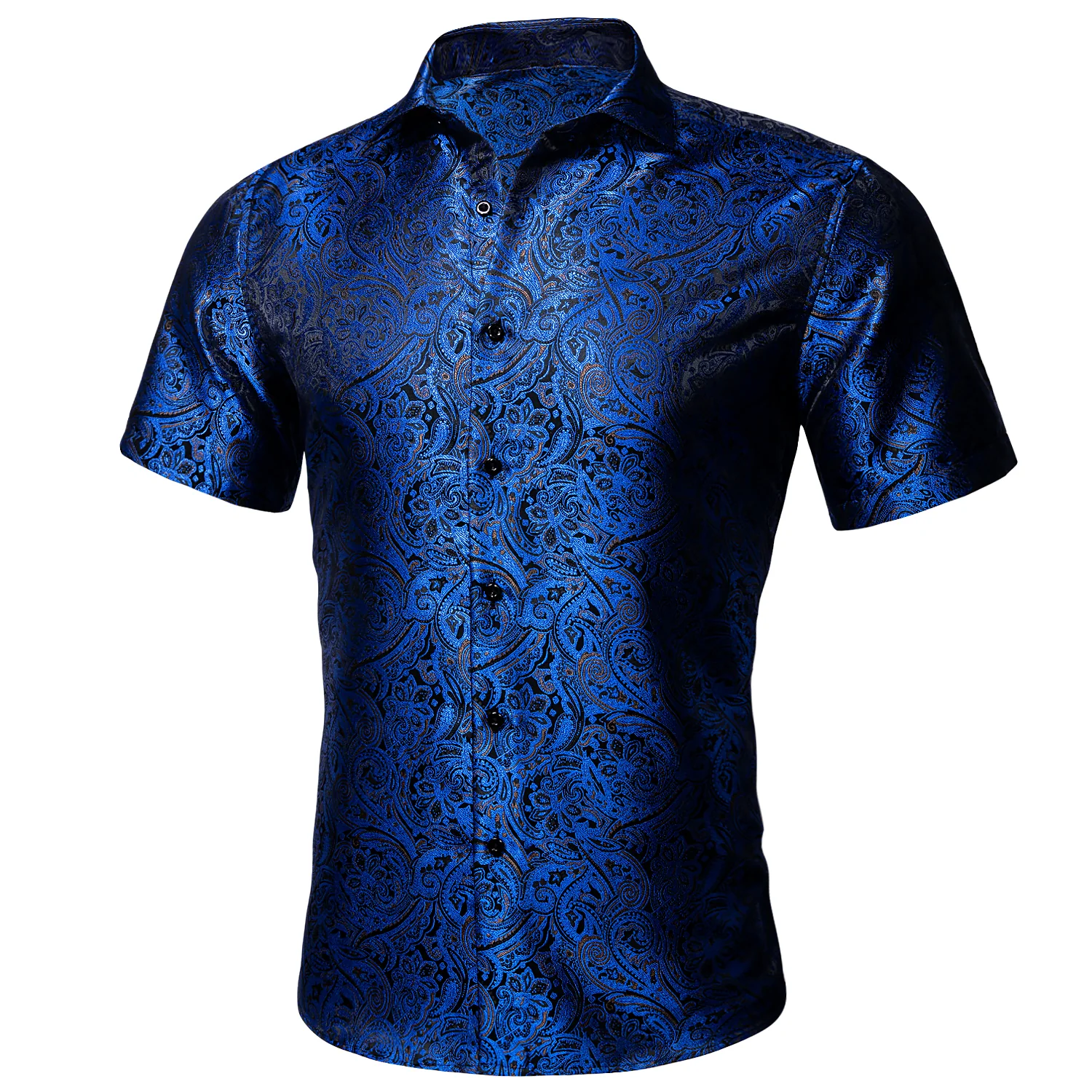 Deep Blue Paisley Silk Men's Short Sleeve Shirt