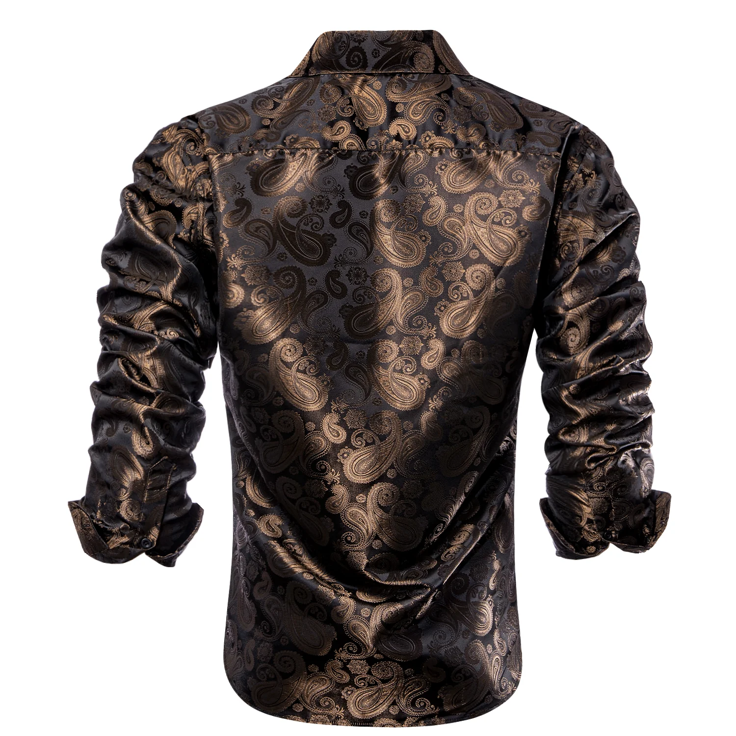 Classic Black Brown Paisley Silk Men's Long Sleeve Shirt