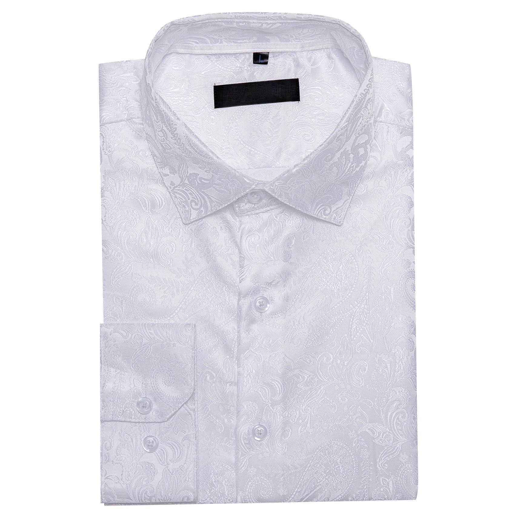 White Paisley Silk Men's Long Sleeve Shirt