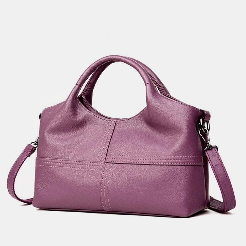 Soft Leather Handbags Stitching Solid Large Capacity Shoulder Bag
