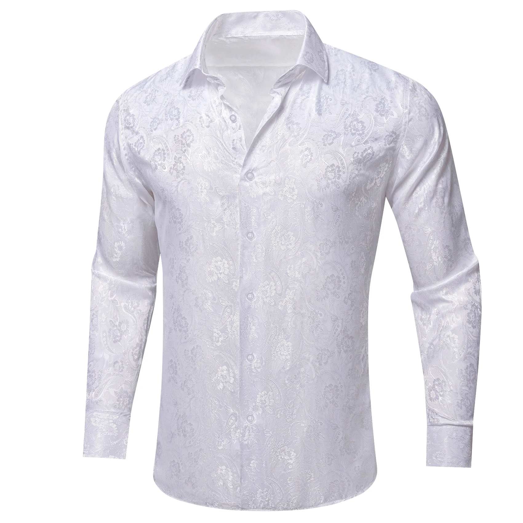 White Floral Silk Men Long Sleeve Shirt