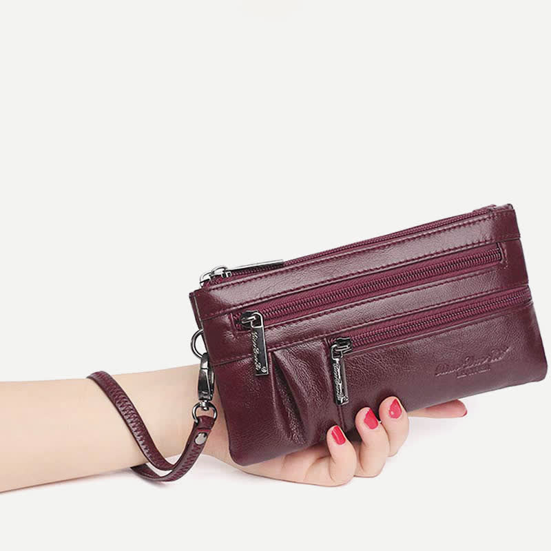 Clutch Wallet for Women Multi-Pocket Genuine Leather Wallet with Crossbody Strap