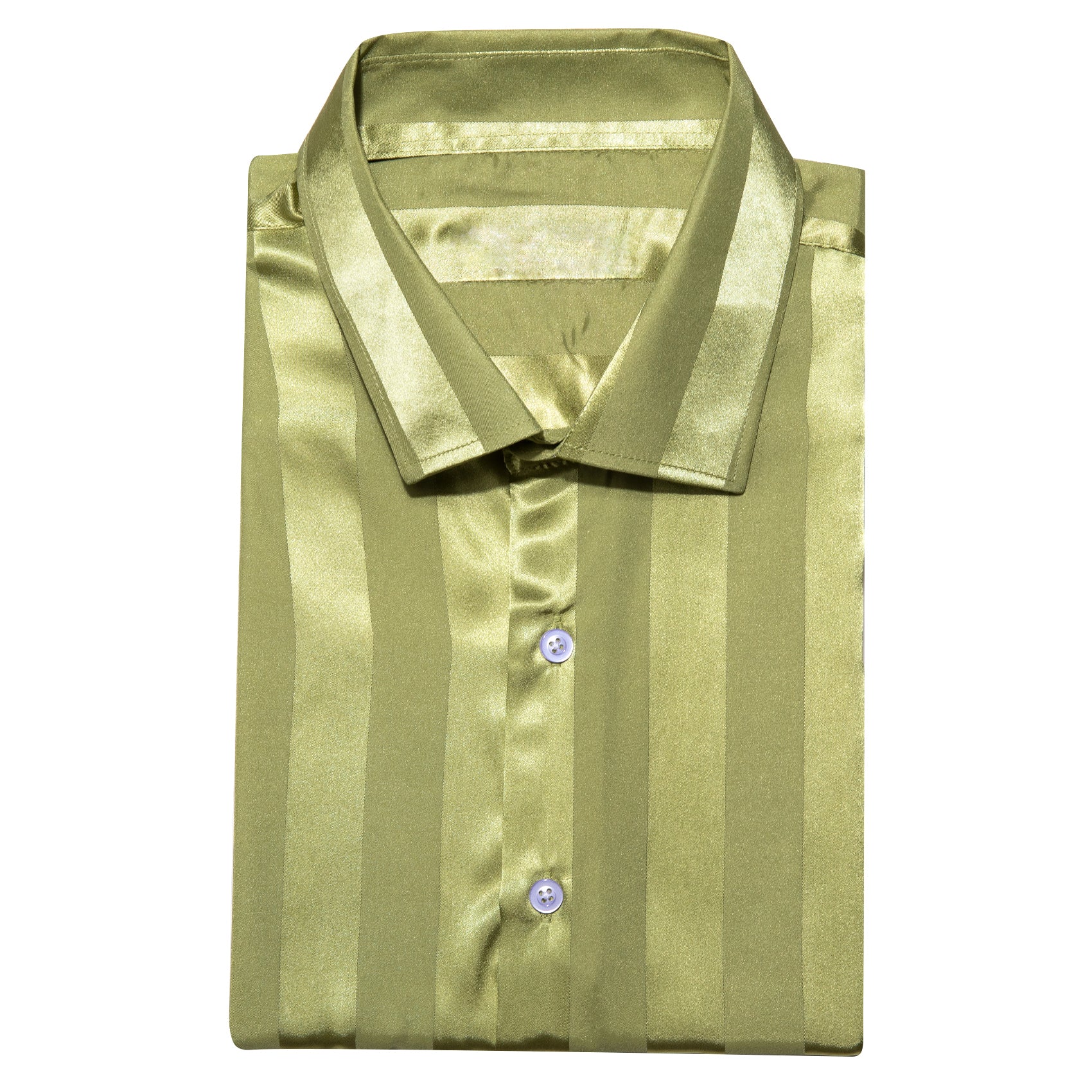 Cream Green Striped Shiny Satin Men's Long Sleeve Shirt