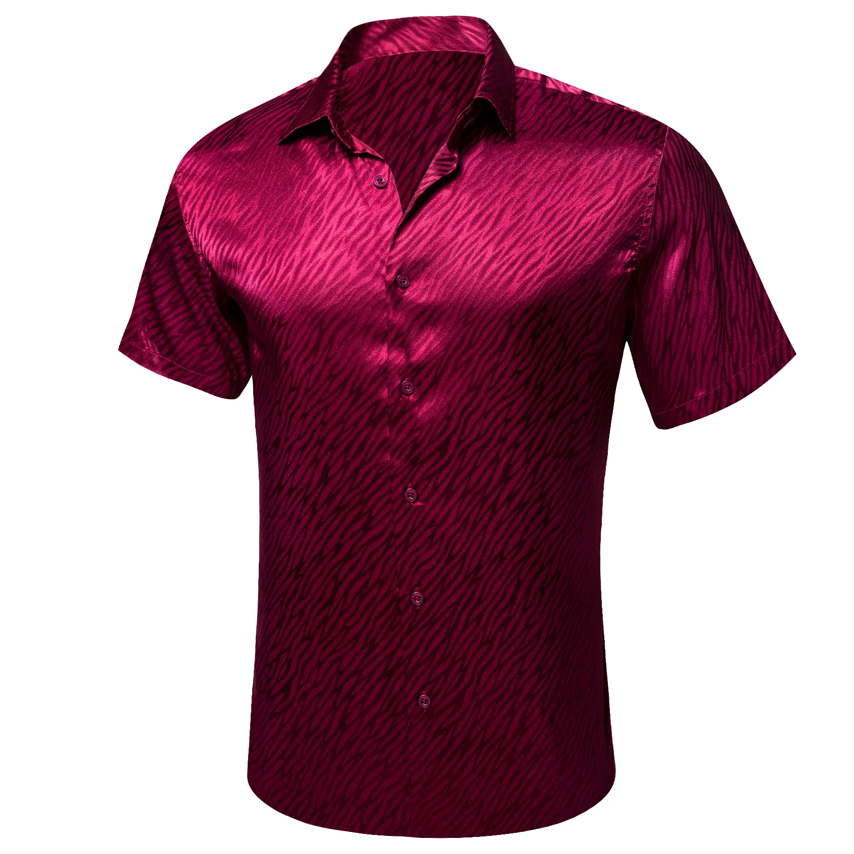 Burgundy Novelty Silk Men's Short Sleeve Shirt