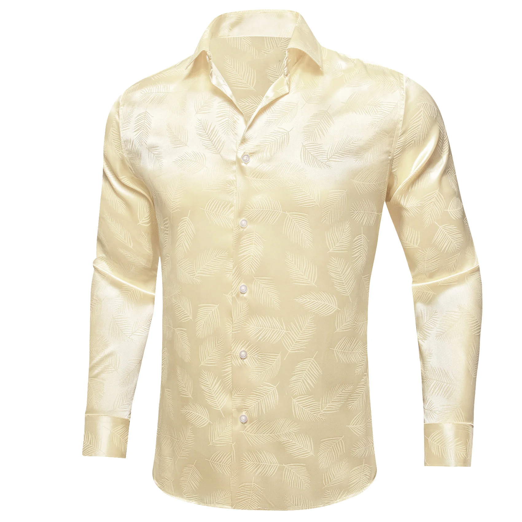 Light Yellow Floral Leaf Men's Long Sleeve Shirt