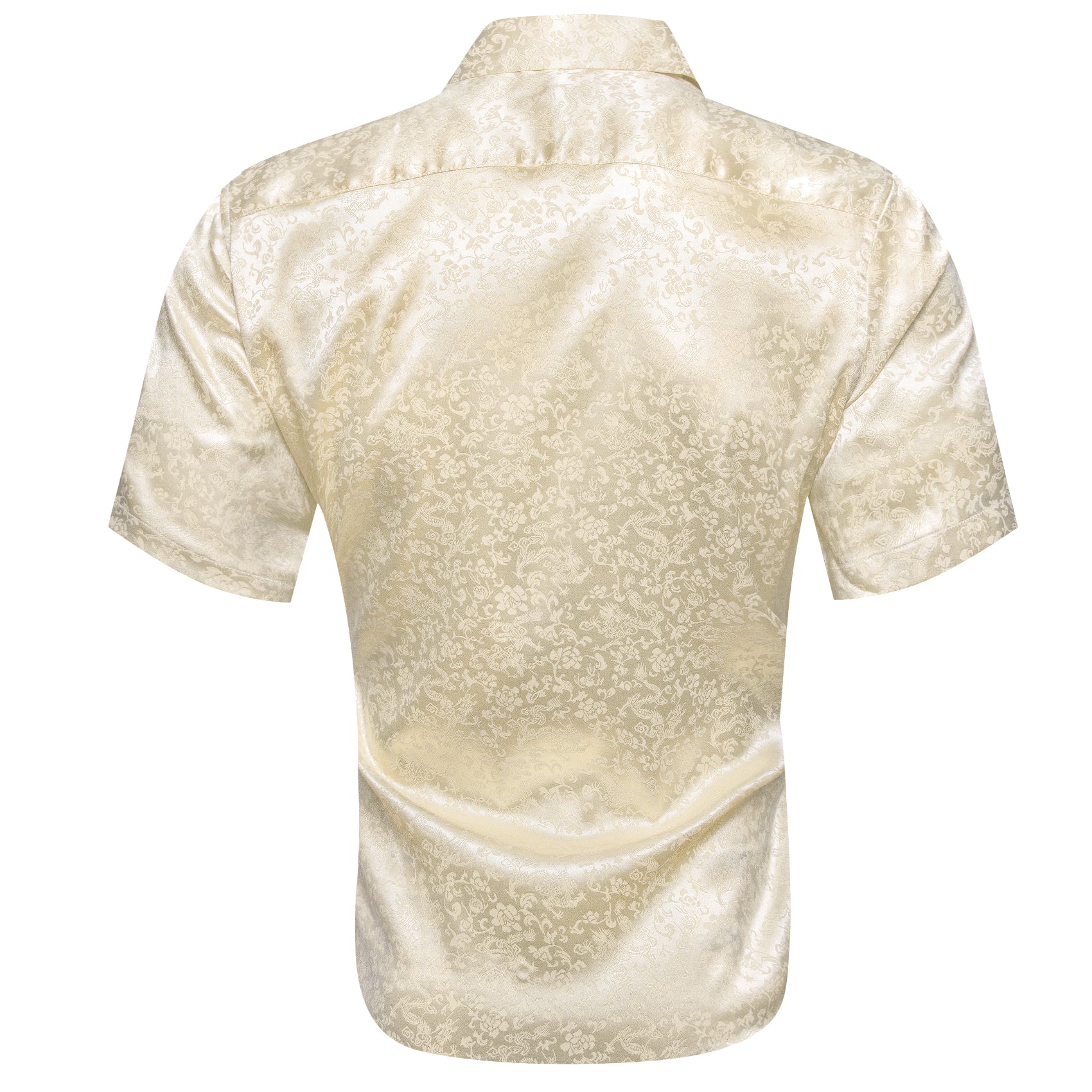 Beige Floral Silk Men's Short Sleeve Shirt