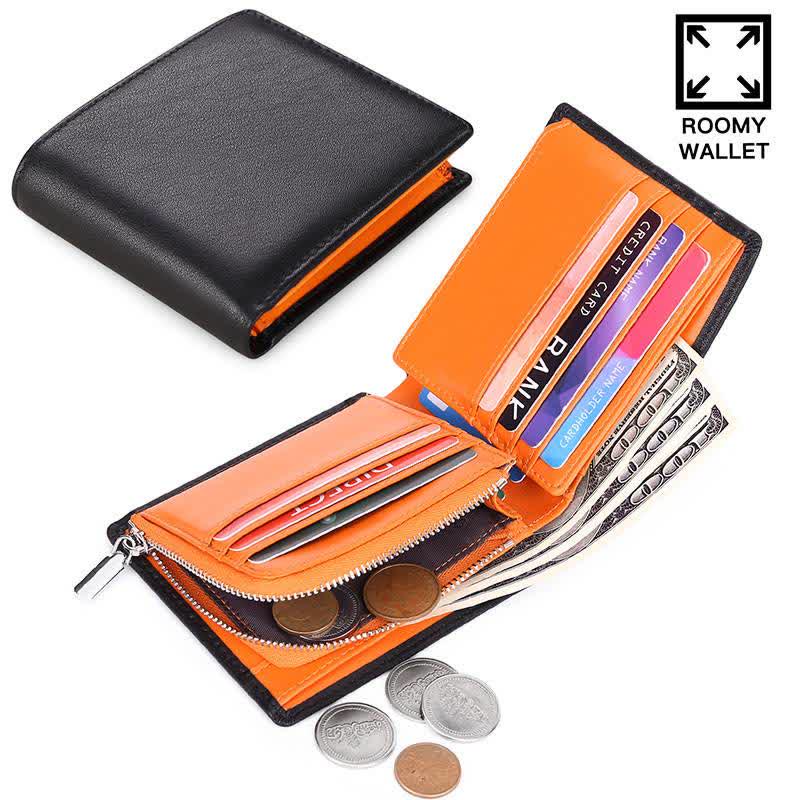 Men's Cowhide Leather RFID Blocking Bifold Wallet Stylish Anti Theft Wallets