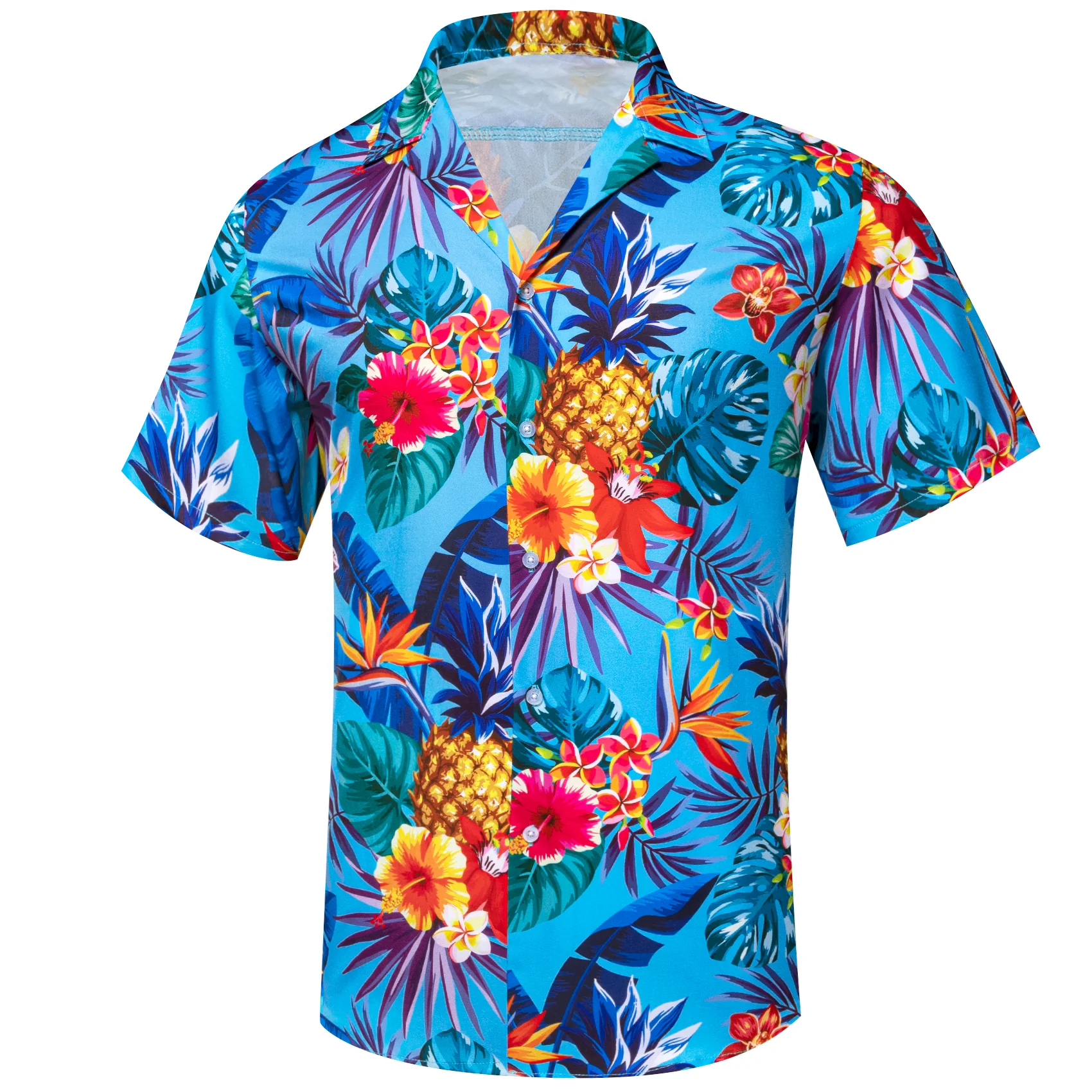 Cerulean Shirt Red Orange Floral Men's Short Sleeve Summer Shirt