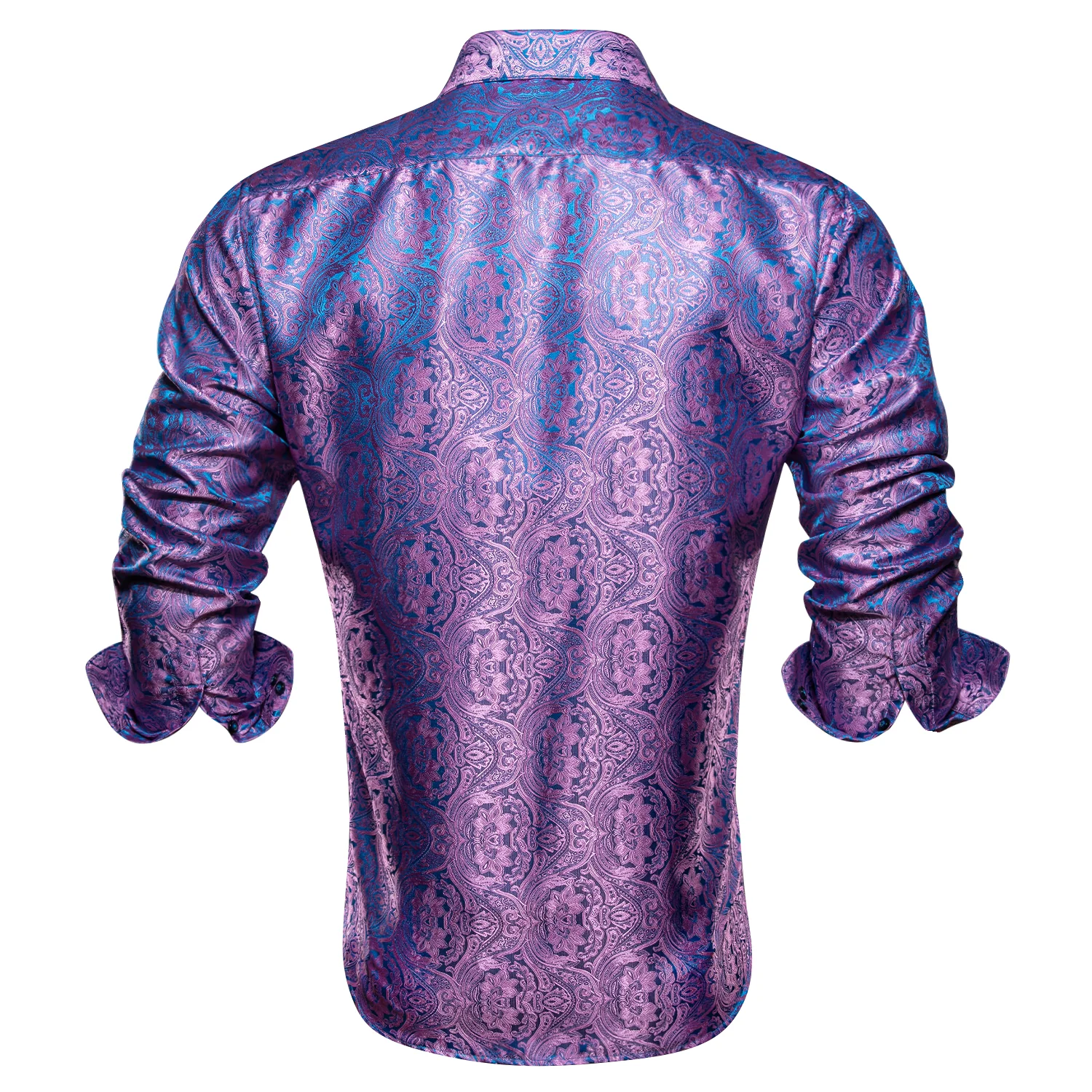 Pink Blue Paisley Pattern Silk Men's Long Sleeve Shirt
