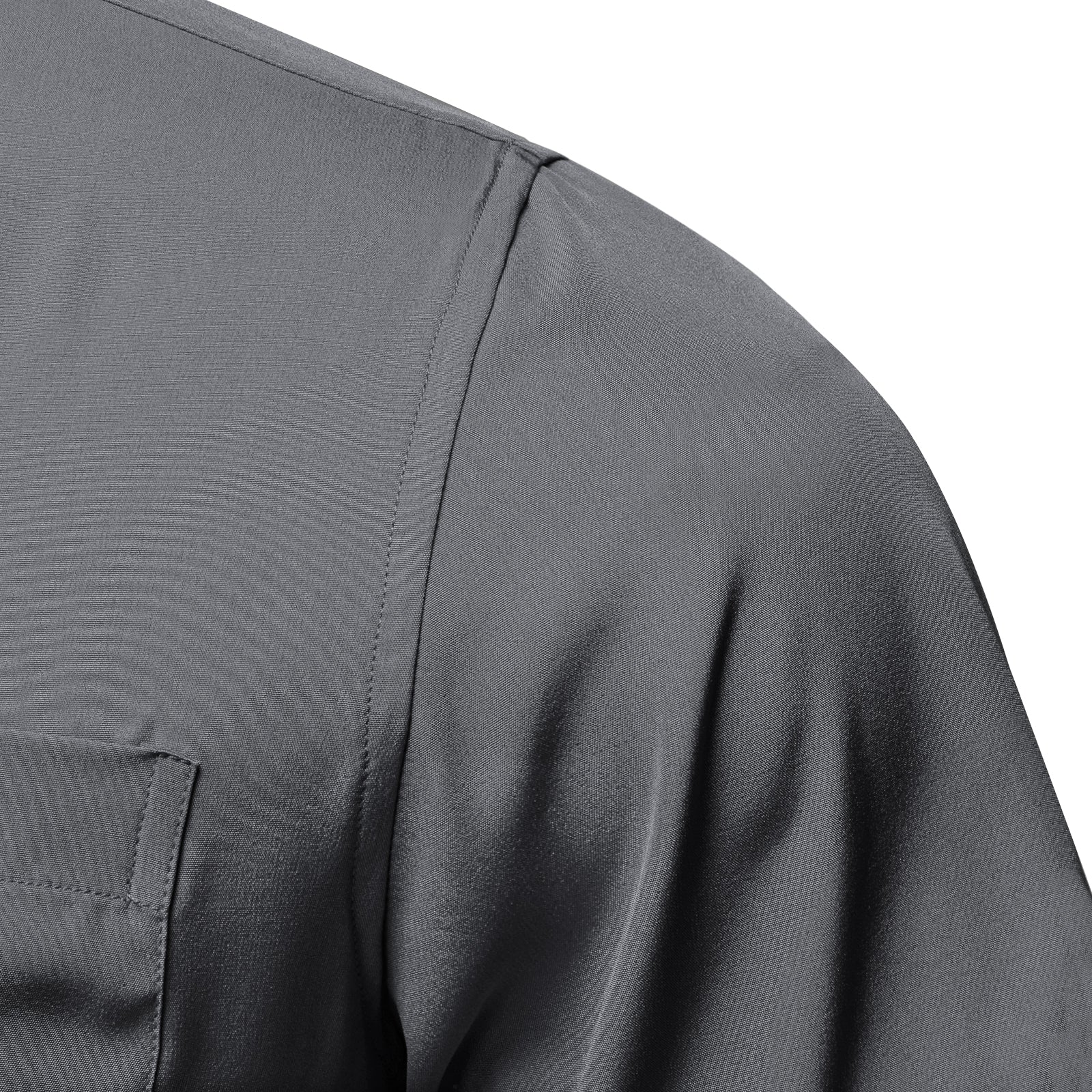 Dark Grey Cotton Solid Silk Men's Short Sleeve Shirt