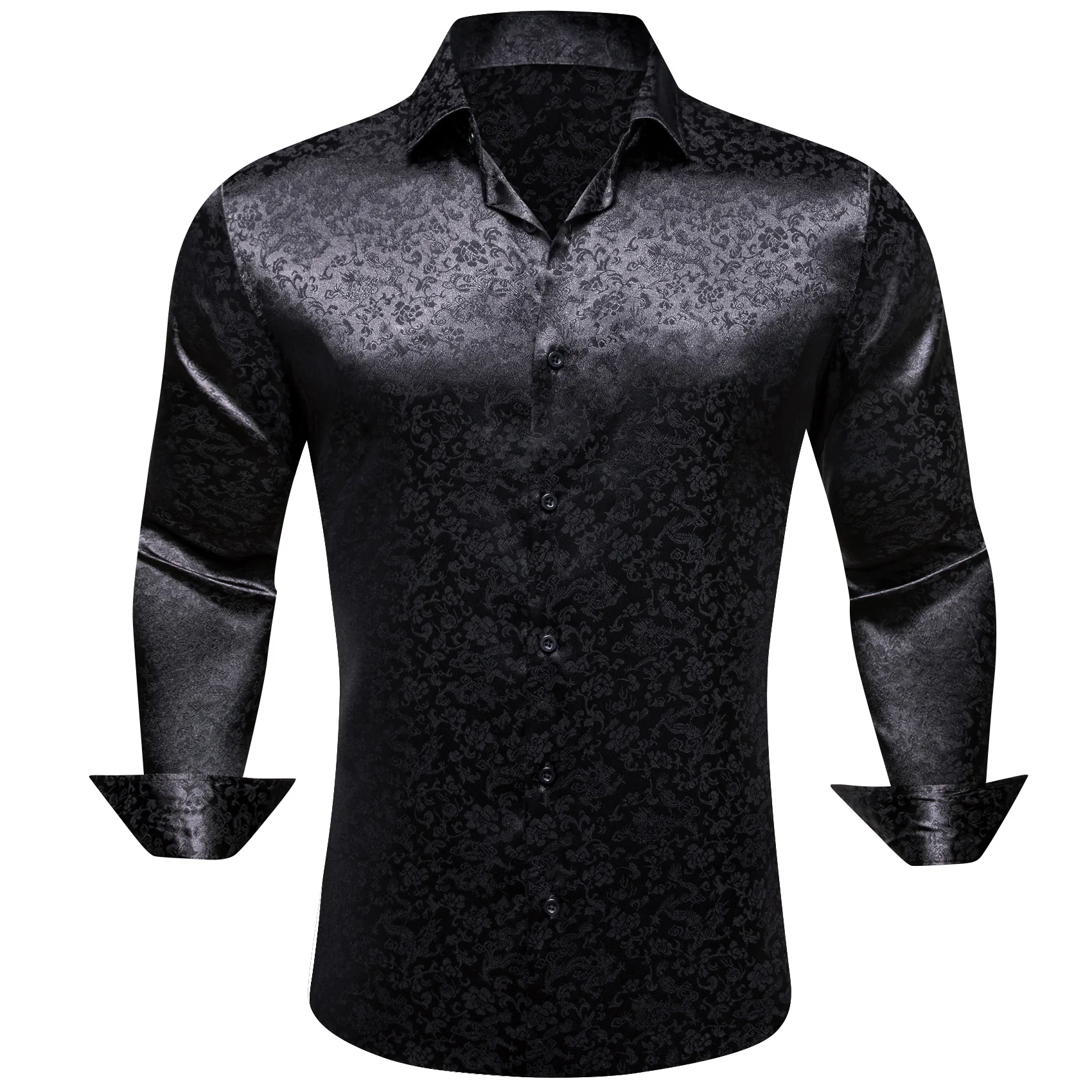 Black Floral Leaf Men's Long Sleeve Shirt
