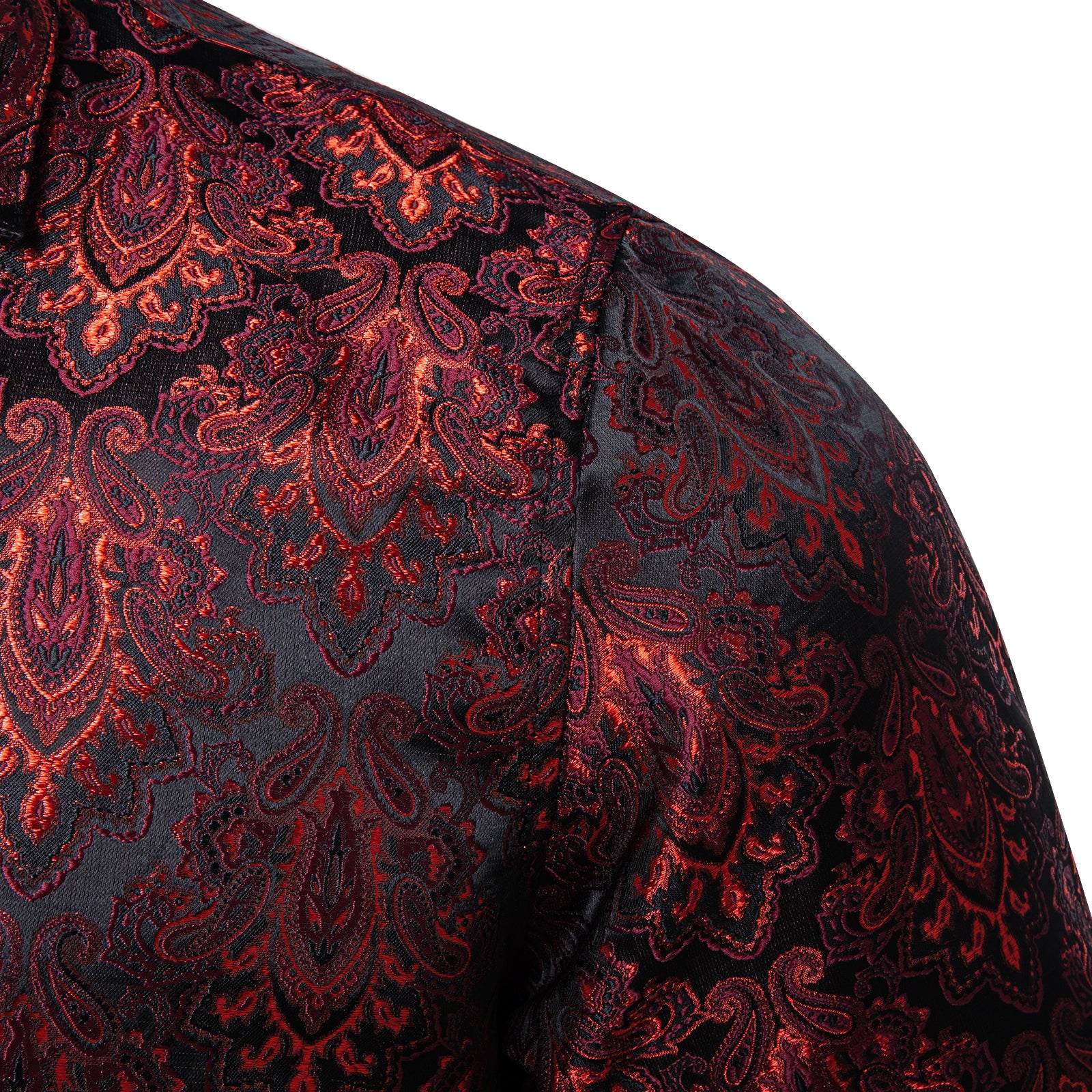 New Red Black Paisley Silk Men's Long Sleeve Shirt