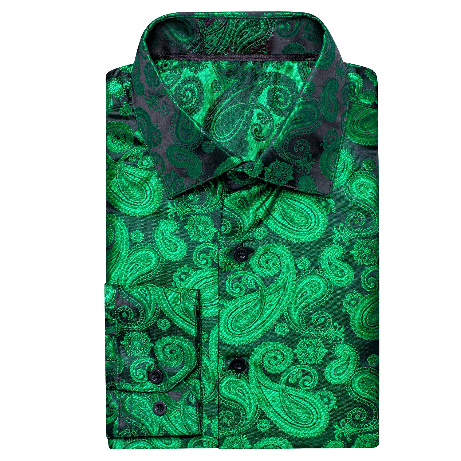 New Green Paisley Silk Men's Long Sleeve Shirt