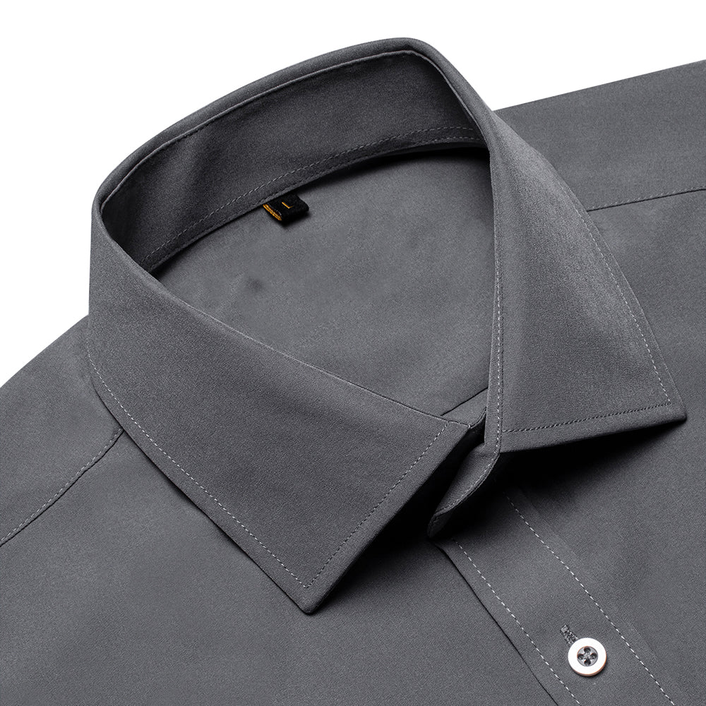 Dark Grey Cotton Solid Silk Men's Short Sleeve Shirt