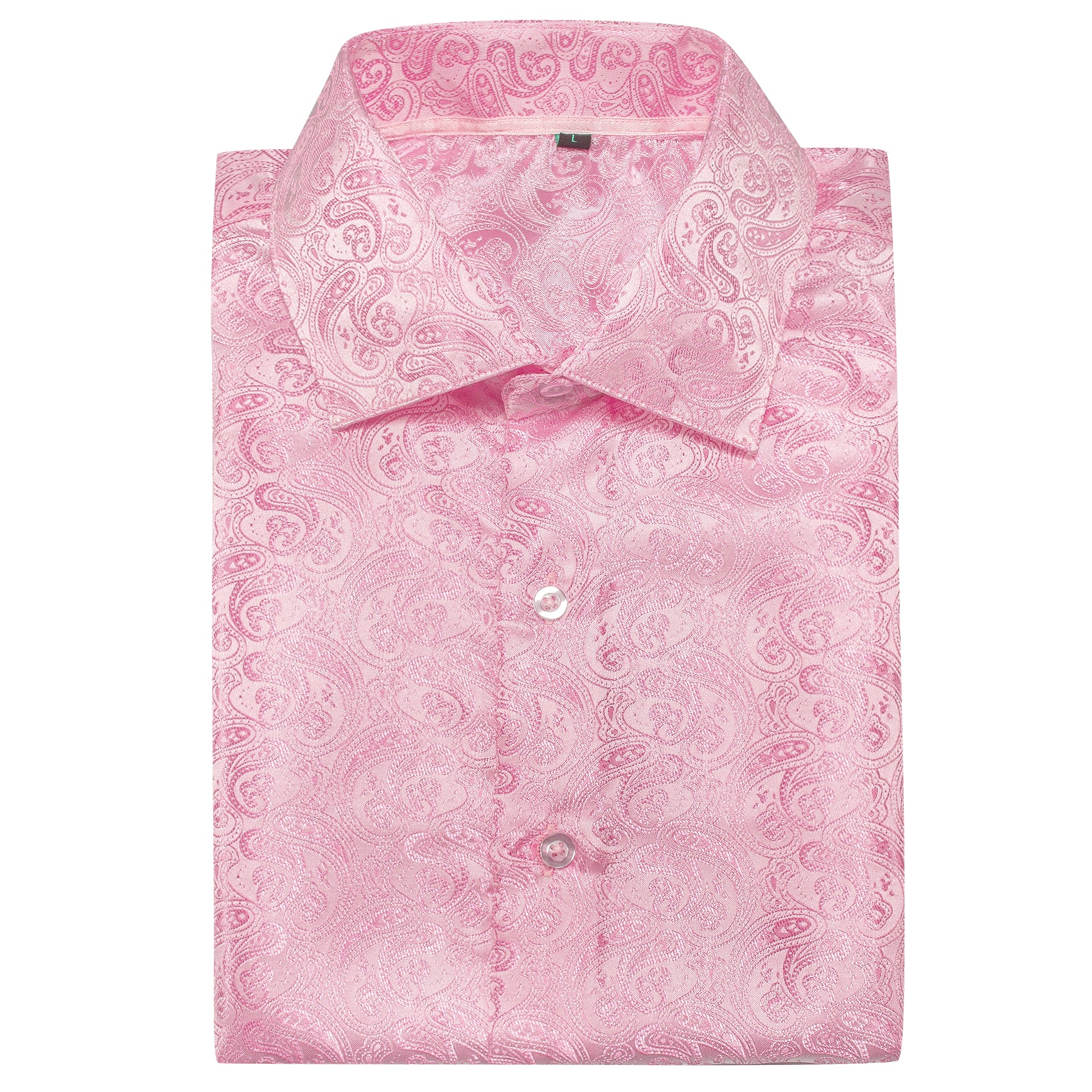 Pink Paisley Pattern Silk Men's Long Sleeve Shirt