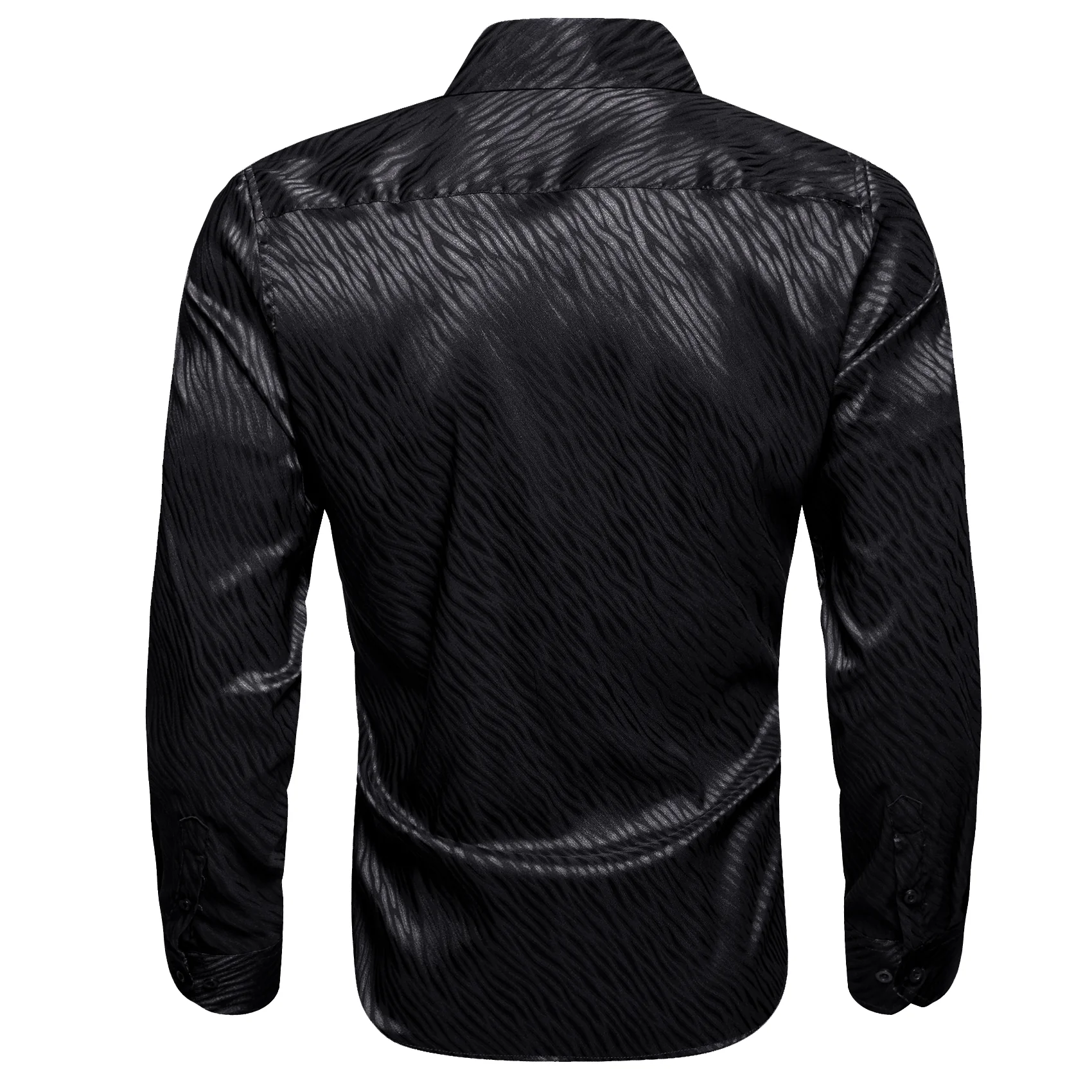 Black Novelty Pattern Silk Men's Long Sleeve Shirt