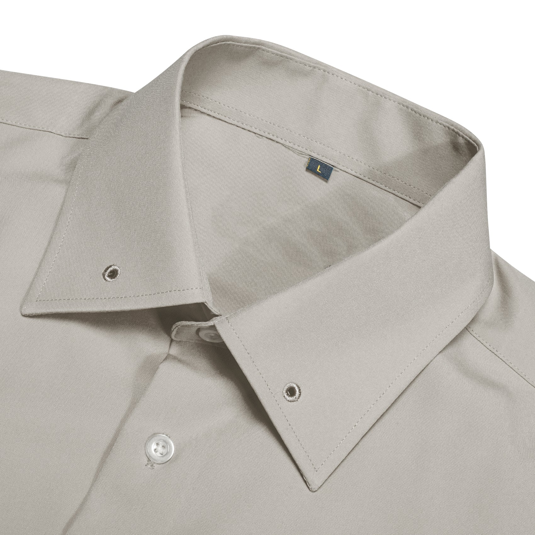 Light Grey Solid Woven Men's Long Sleeve Shirt