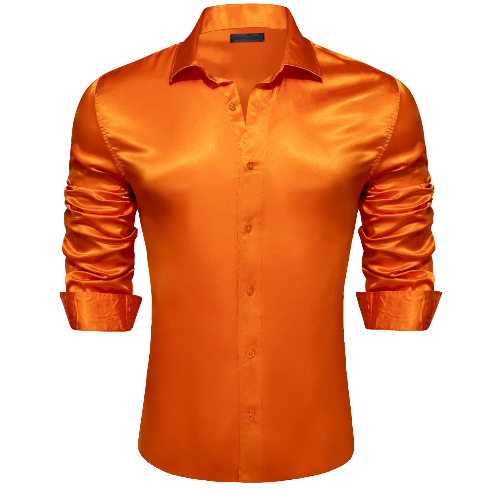 DarkOrange Solid Silk Men's Long Sleeve Shirt