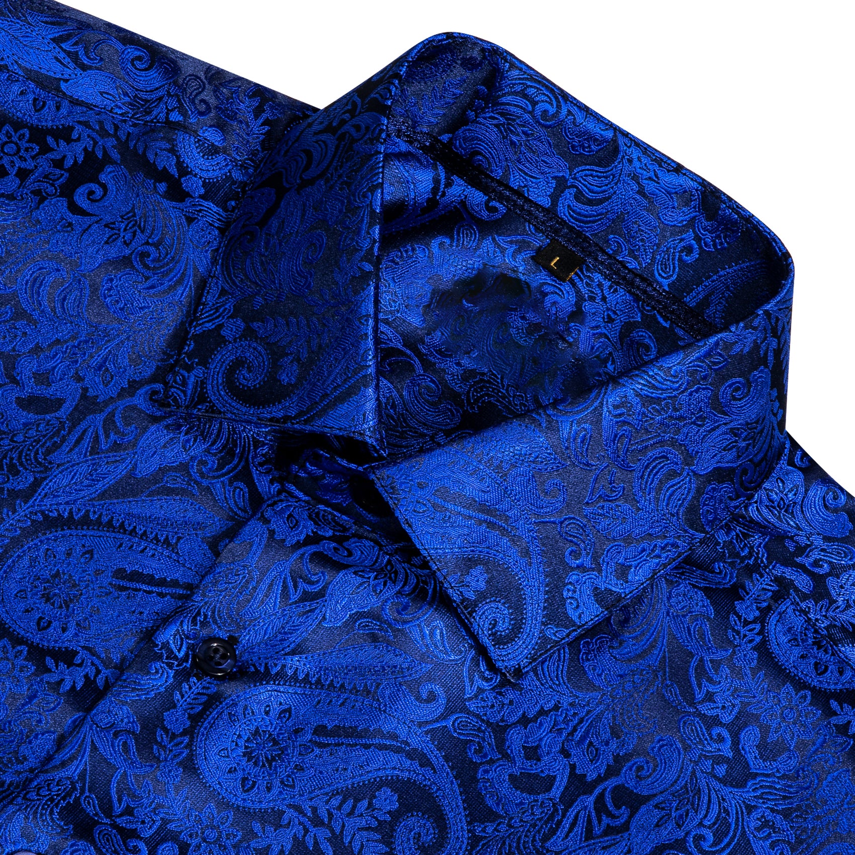 Dark Blue Paisley Style Silk Men's Long Sleeve Shirt