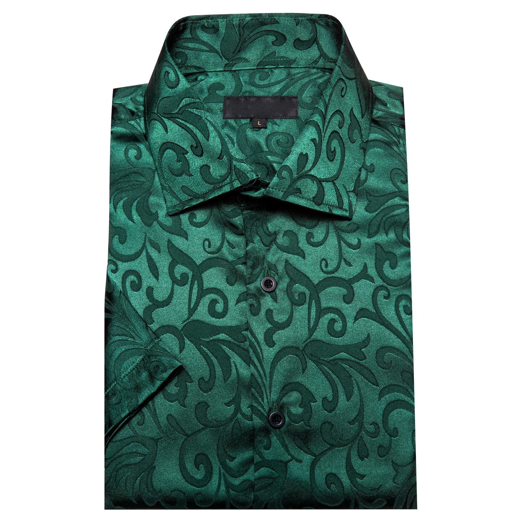 Dark Green Floral Silk Men Short Sleeve Shirt