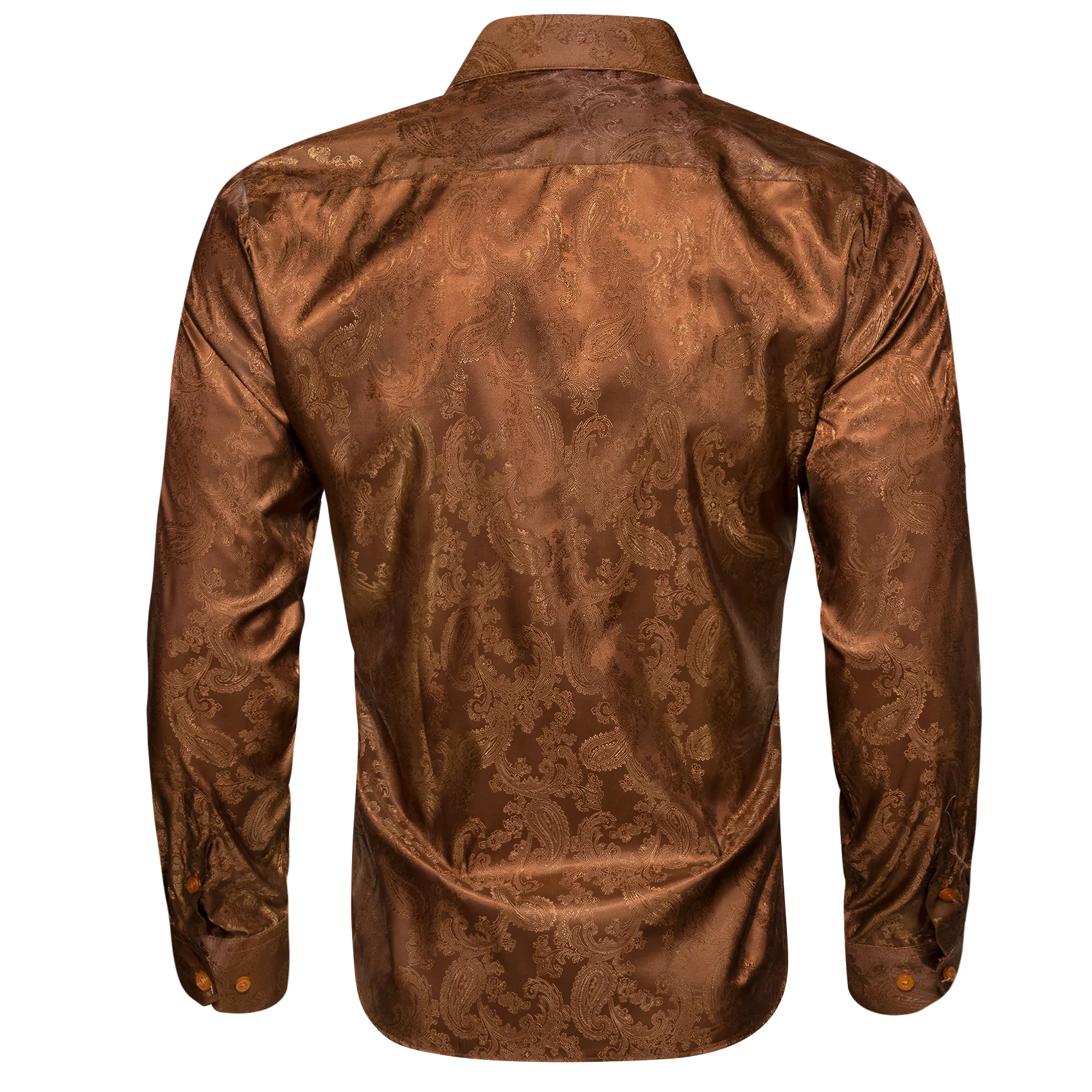 Brown Paisley Style Casual Silk Men's Long Sleeve Button Shirt