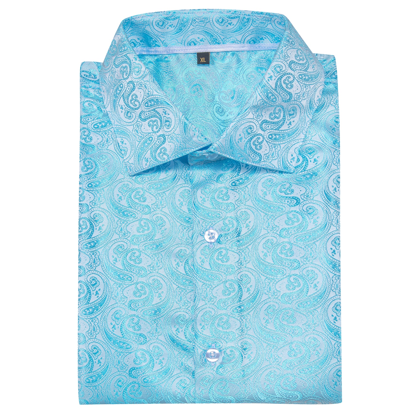 Sky Blue Paisley Pattern Silk Men's Long Sleeve Shirt