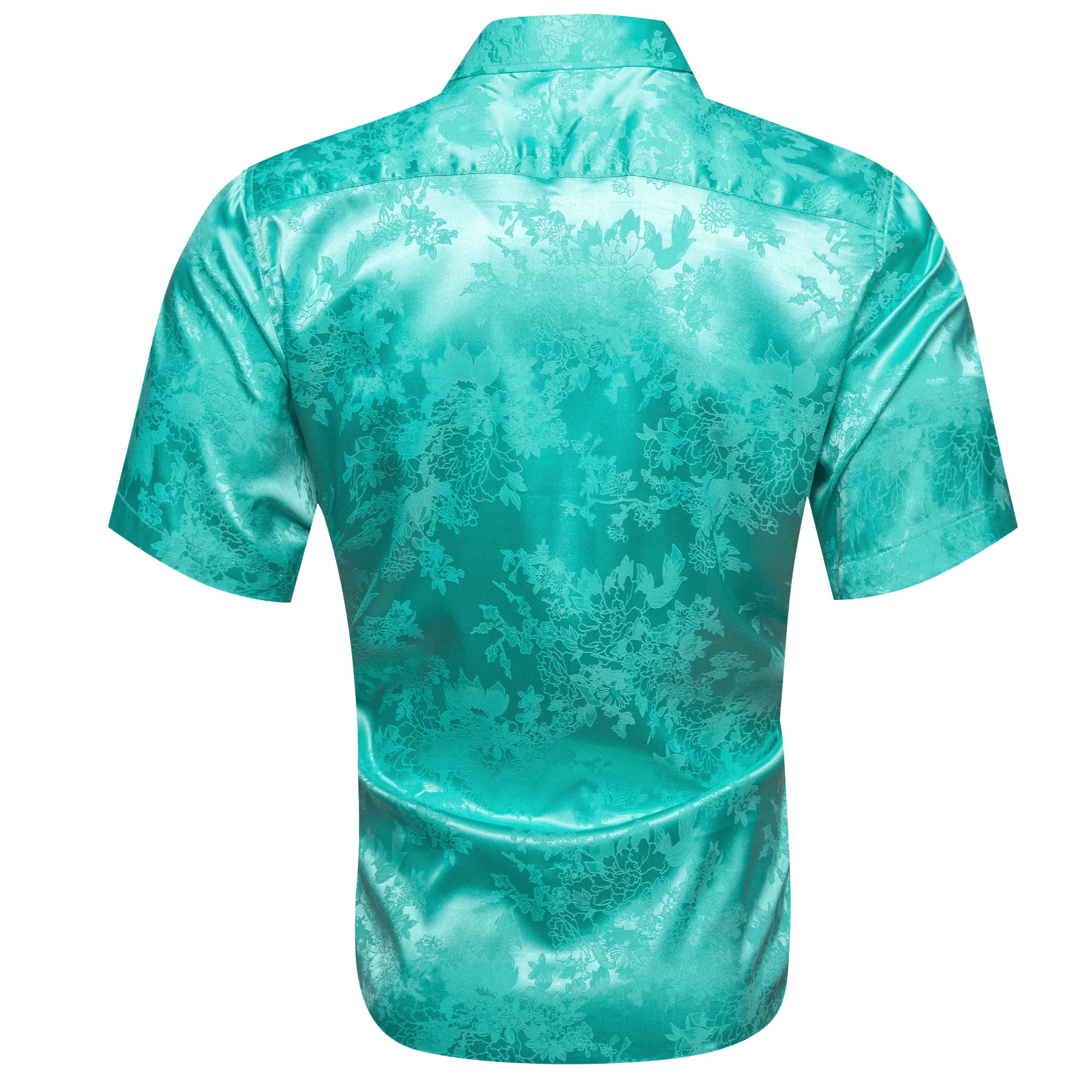 Aqua Blue Floral Silk Men's Short Sleeve Shirt