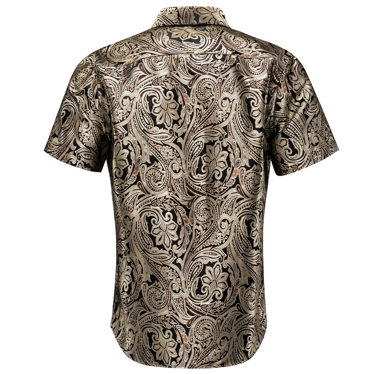 New Champagne Black Paisley Silk Men's Short Sleeve Shirt