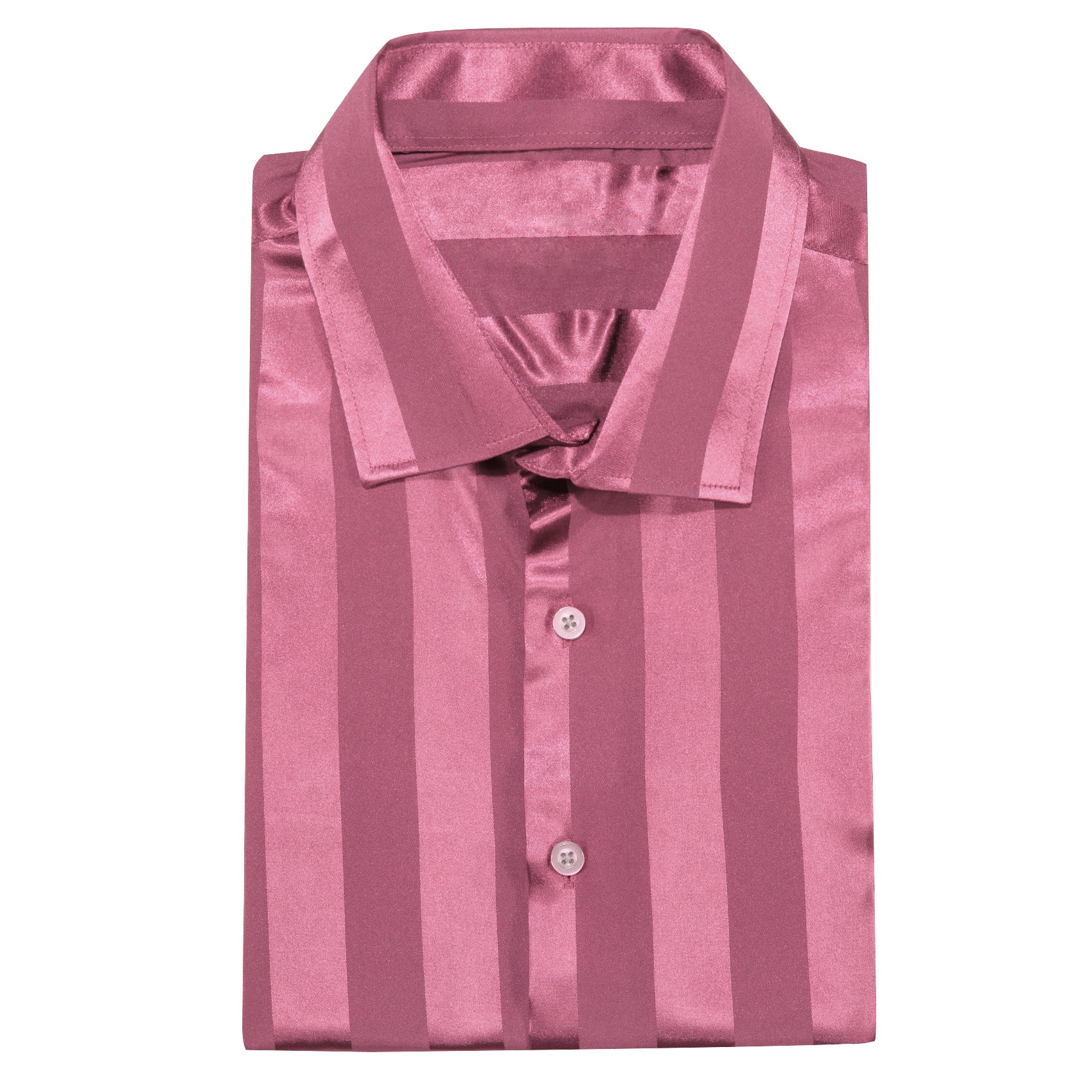 Pink Striped Shiny Satin Men's Long Sleeve Shirt